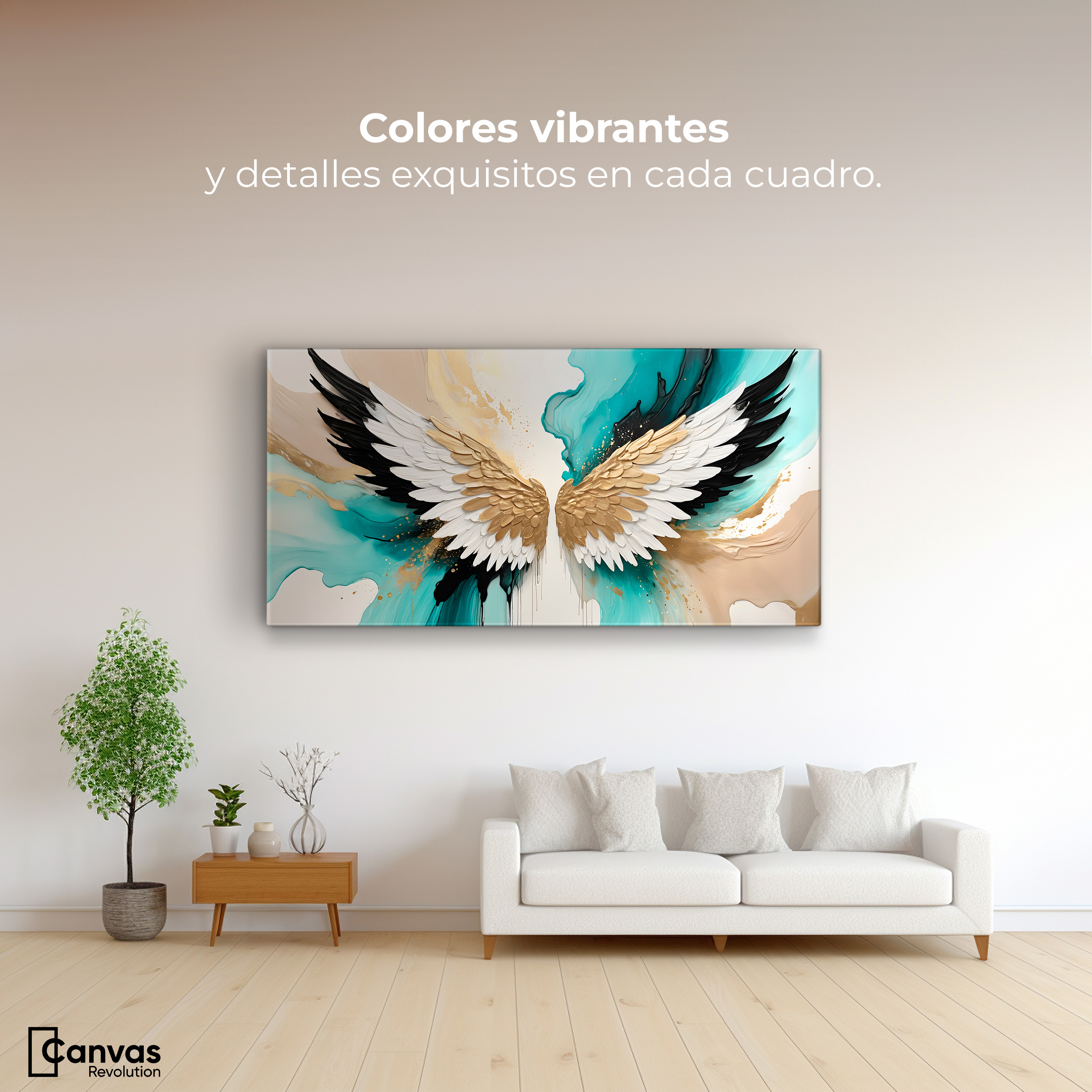 Foto 3 pulgar | Cuadro Alas De Ángel Canvas Alas Ángel Luminoso 120x60