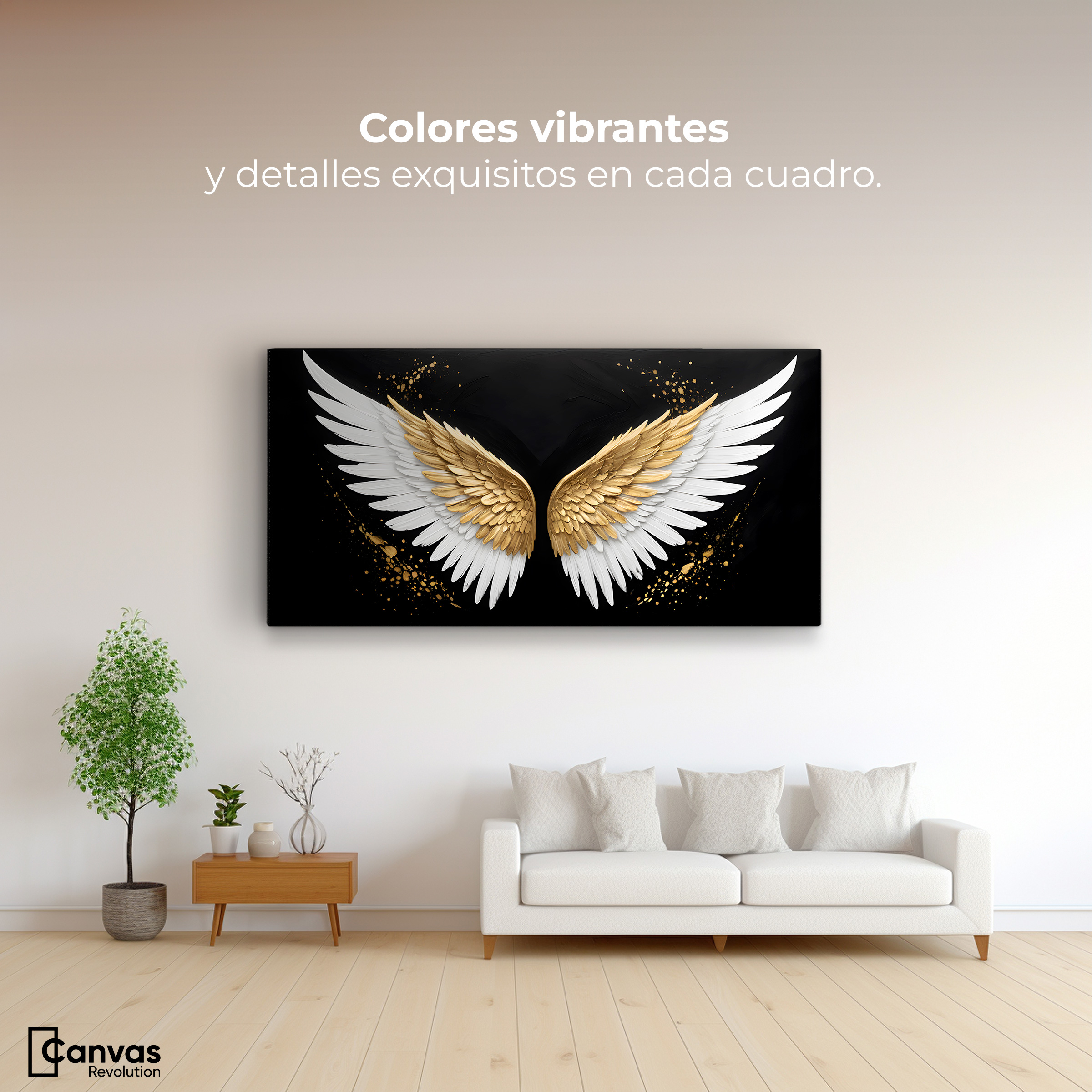 Foto 3 pulgar | Cuadro Alas De Ángel Canvas Alas Oro Negro 120x60