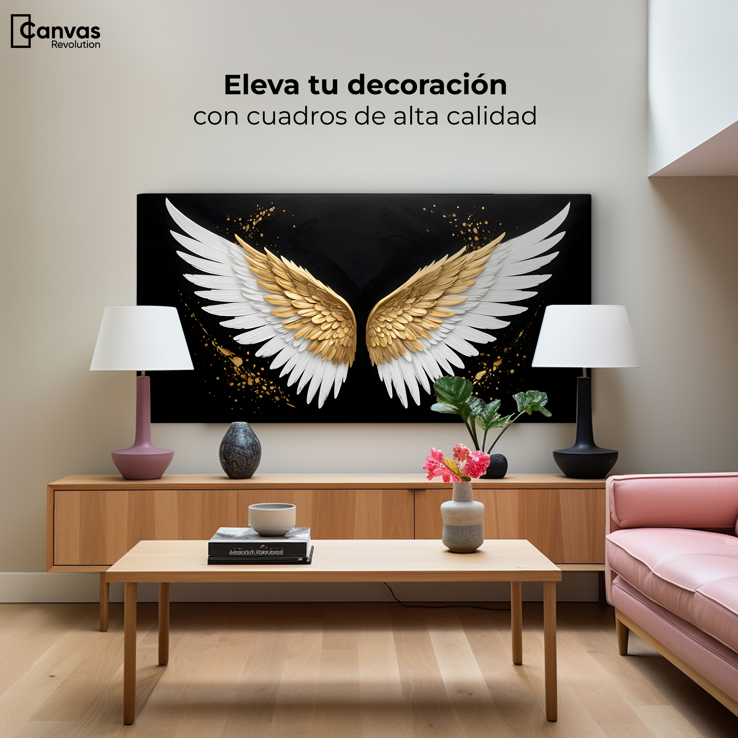 Foto 4 pulgar | Cuadro Alas De Ángel Canvas Alas Oro Negro 120x60