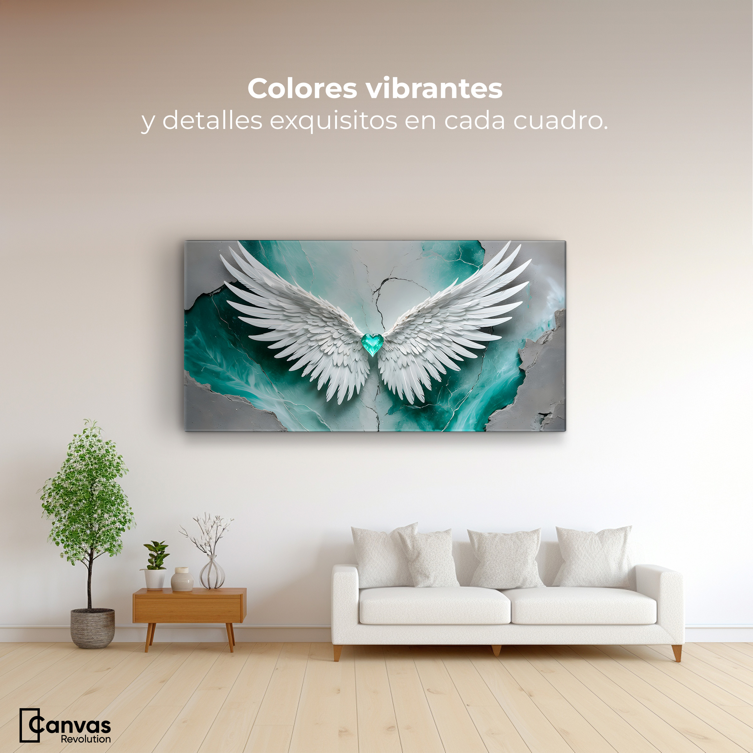 Foto 3 pulgar | Cuadro Alas De Ángel Canvas Alas Vida Esmeralda 120x60