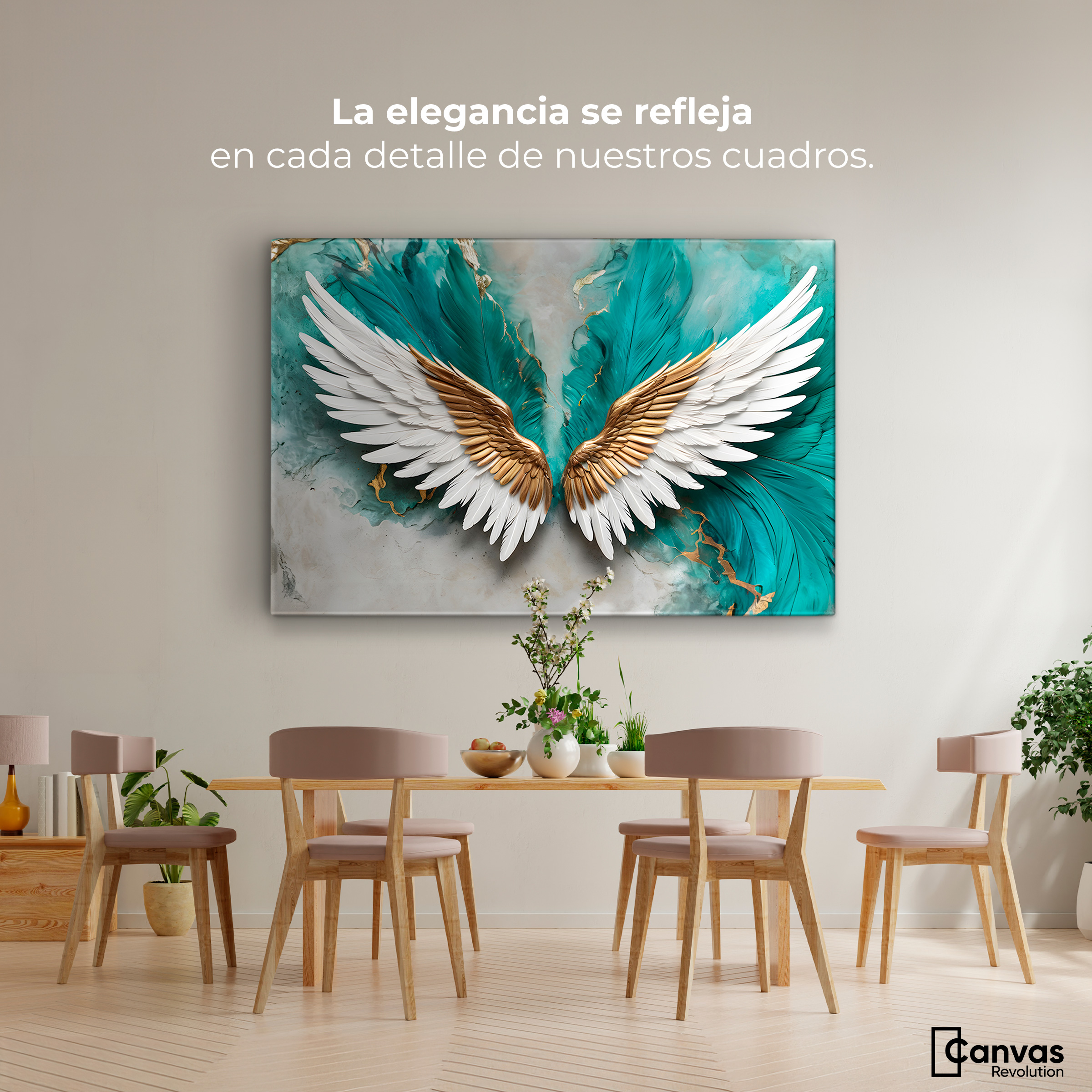 Foto 3 pulgar | Cuadro Alas De Ángel Canvas Alas Ángel Aqua 90x60