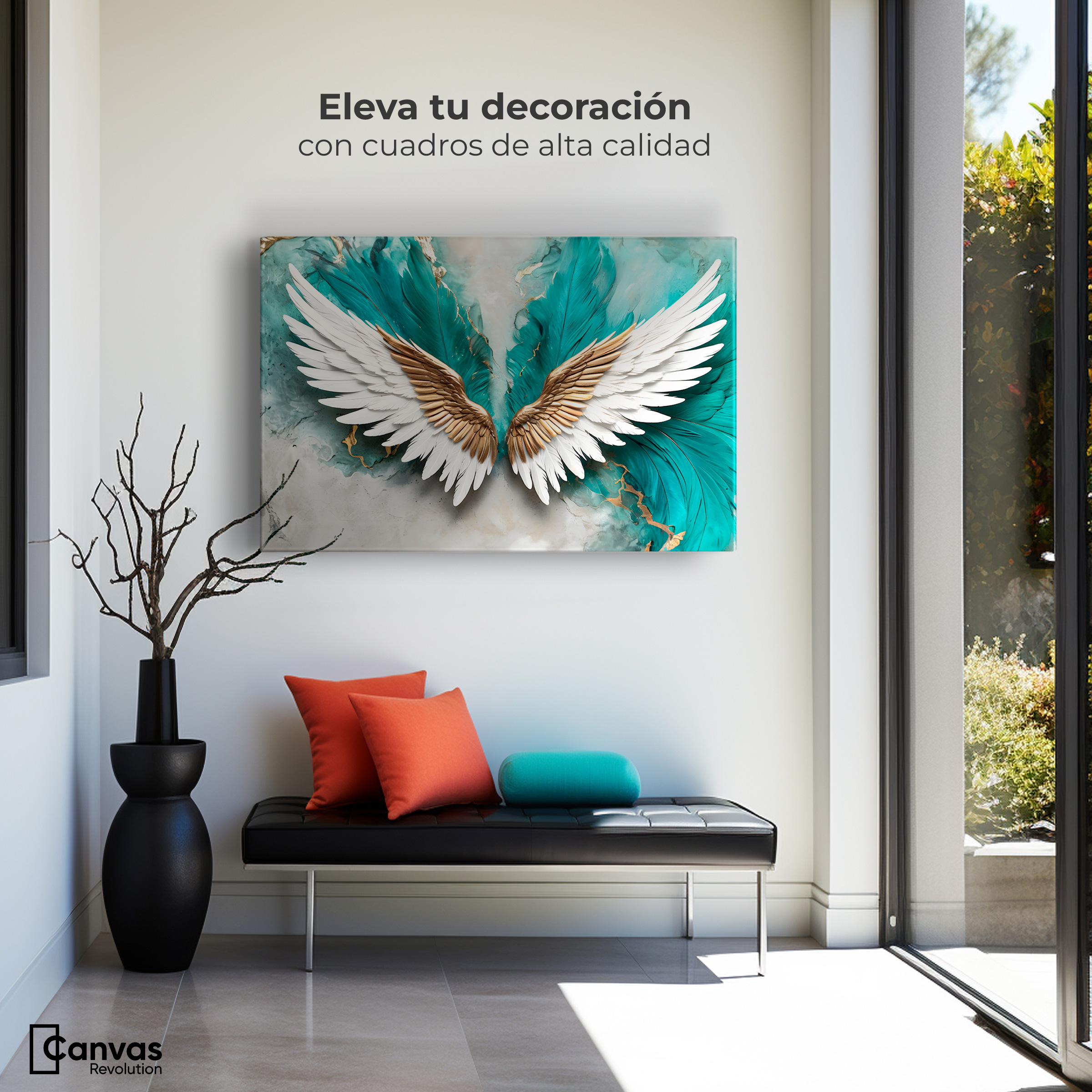 Foto 4 pulgar | Cuadro Alas De Ángel Canvas Alas Ángel Aqua 90x60
