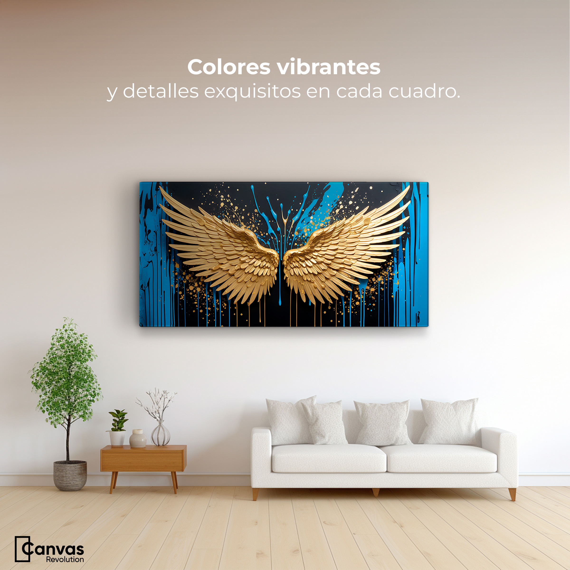 Foto 3 pulgar | Cuadro Alas De Ángel Canvas Alas Oro Splash 120x60
