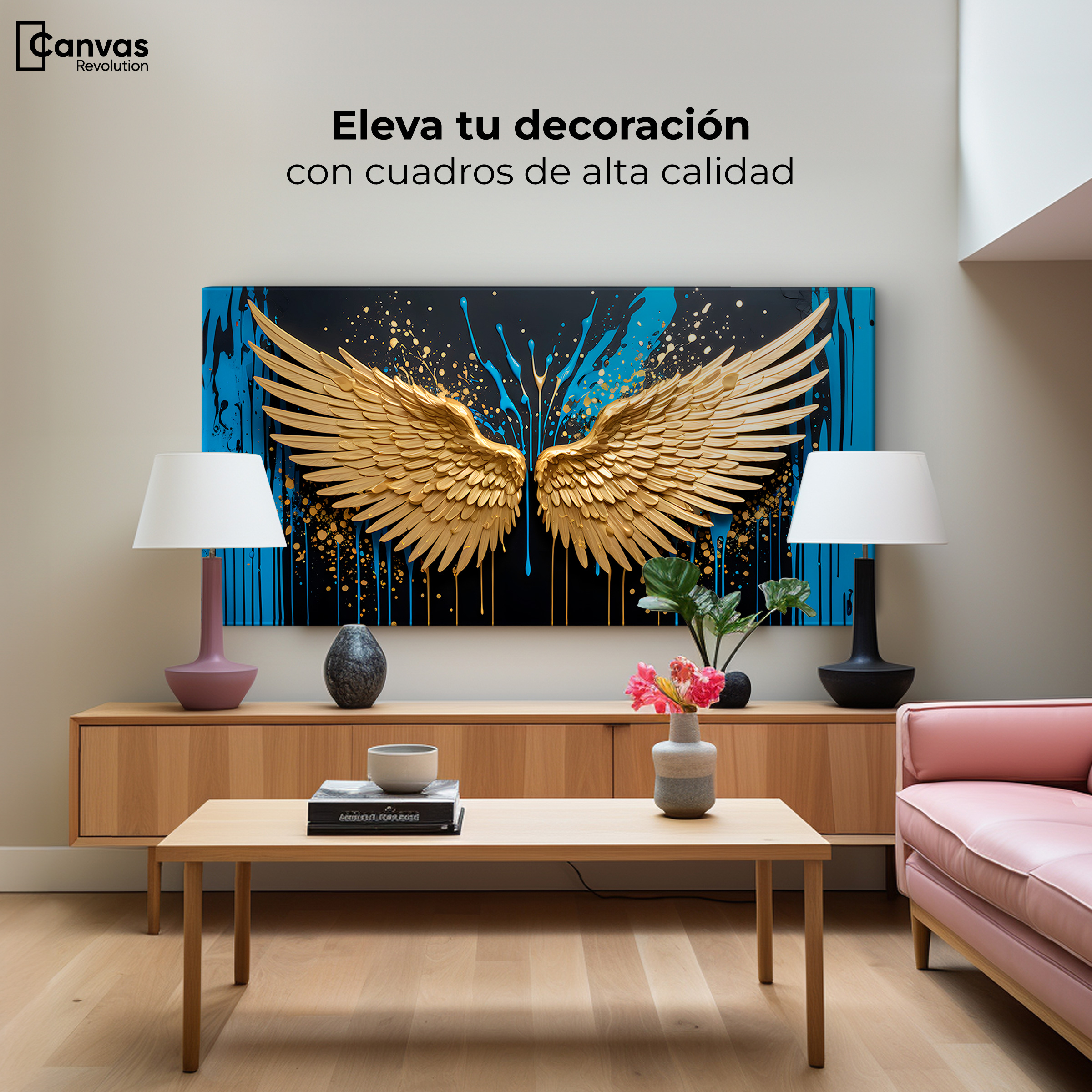 Foto 4 pulgar | Cuadro Alas De Ángel Canvas Alas Oro Splash 120x60