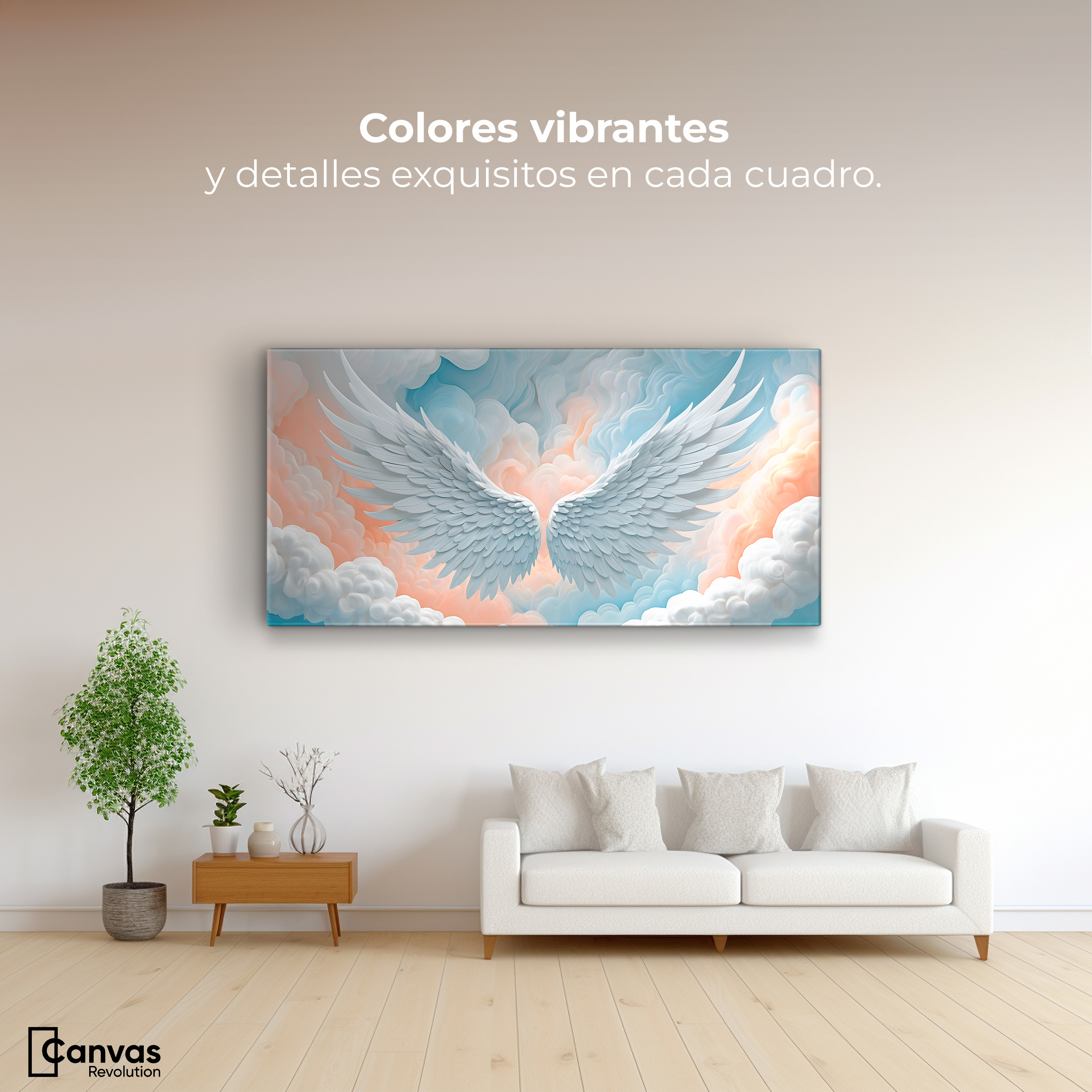Foto 3 pulgar | Cuadro Alas De Ángel Canvas Alas Ángel Nubes 120x60