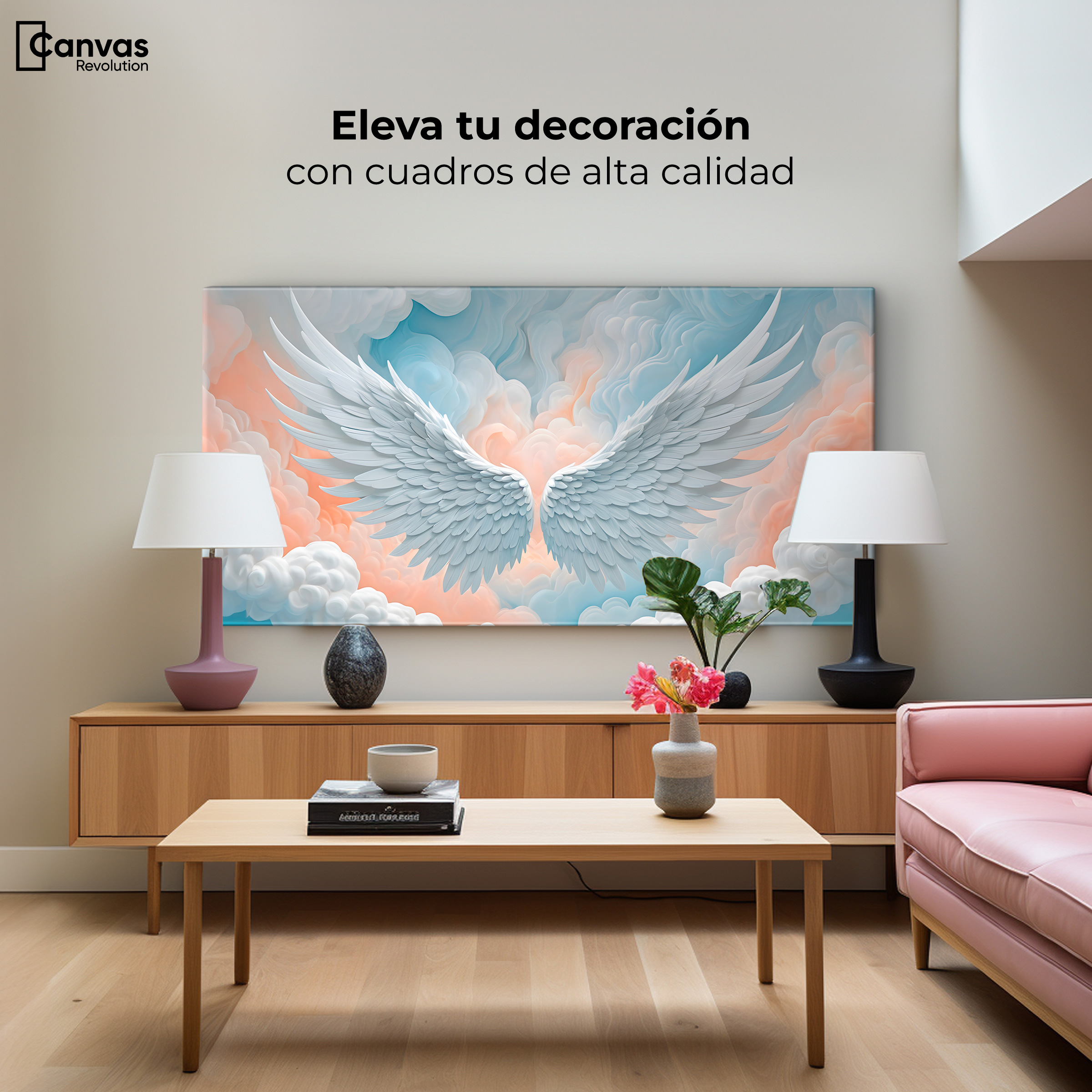 Foto 4 pulgar | Cuadro Alas De Ángel Canvas Alas Ángel Nubes 120x60