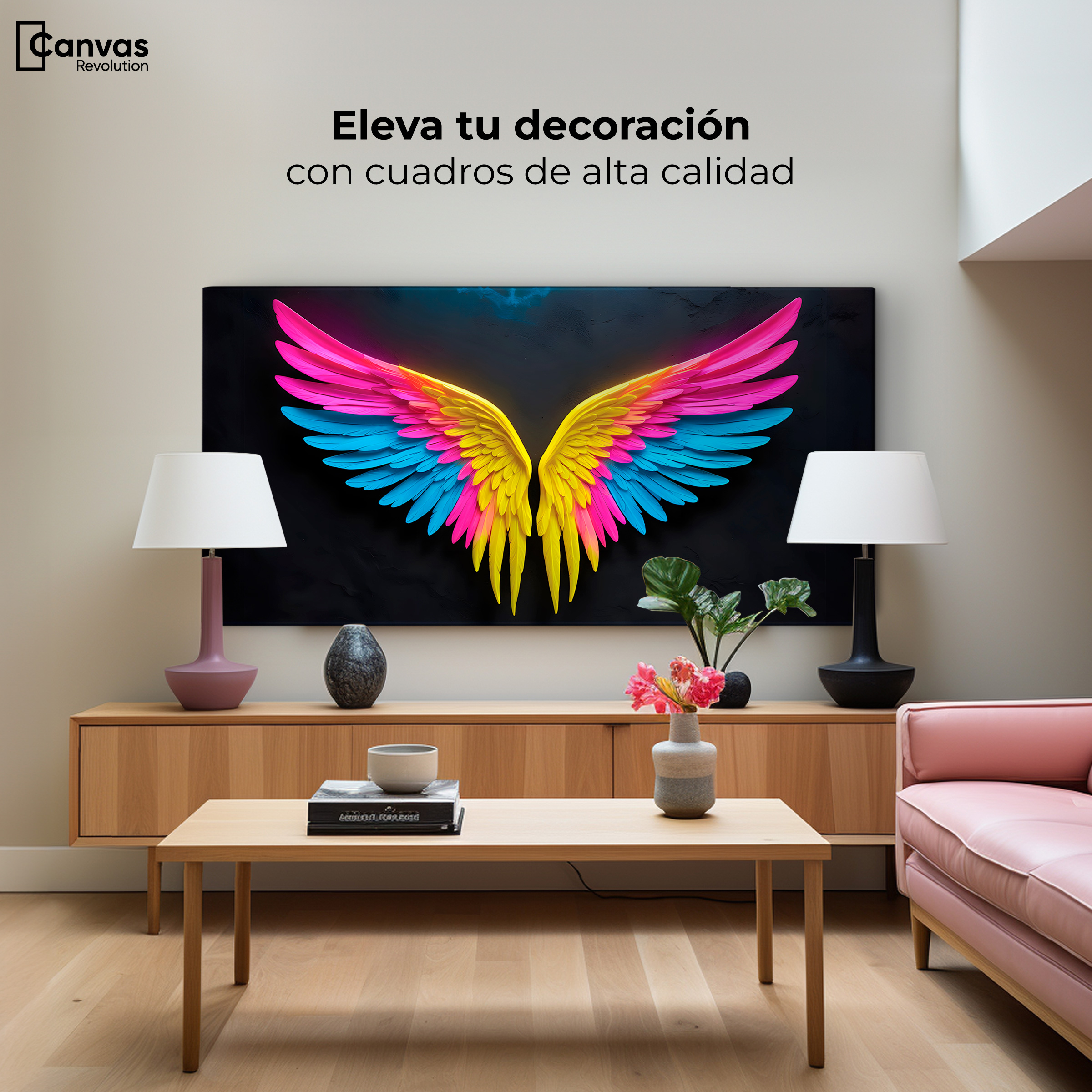 Foto 4 pulgar | Cuadro Alas De Ángel Canvas Alas Ángel Neon 120x60