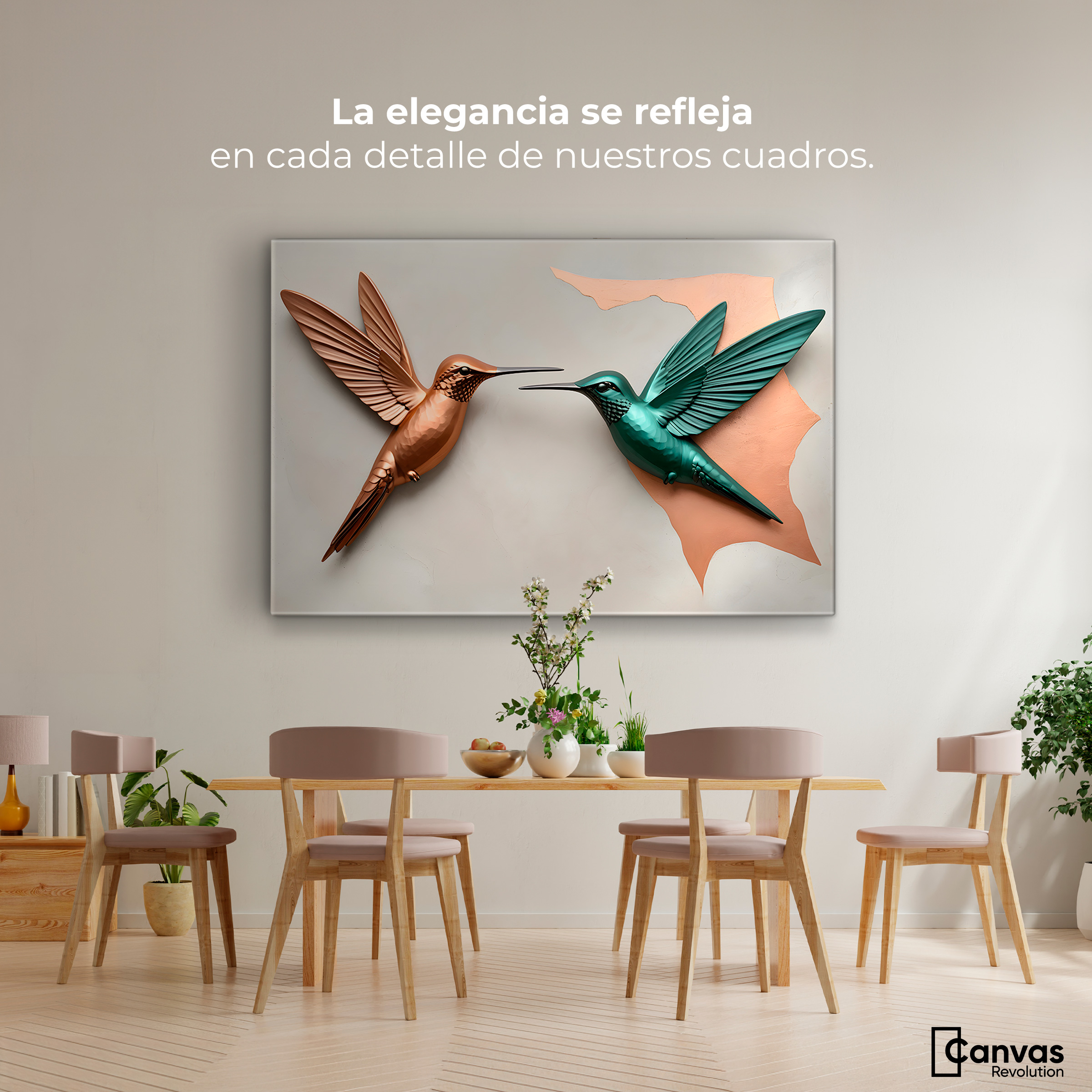 Foto 3 pulgar | Cuadros De Colibrí Canvas Colibrí Verde Cobre 90x60