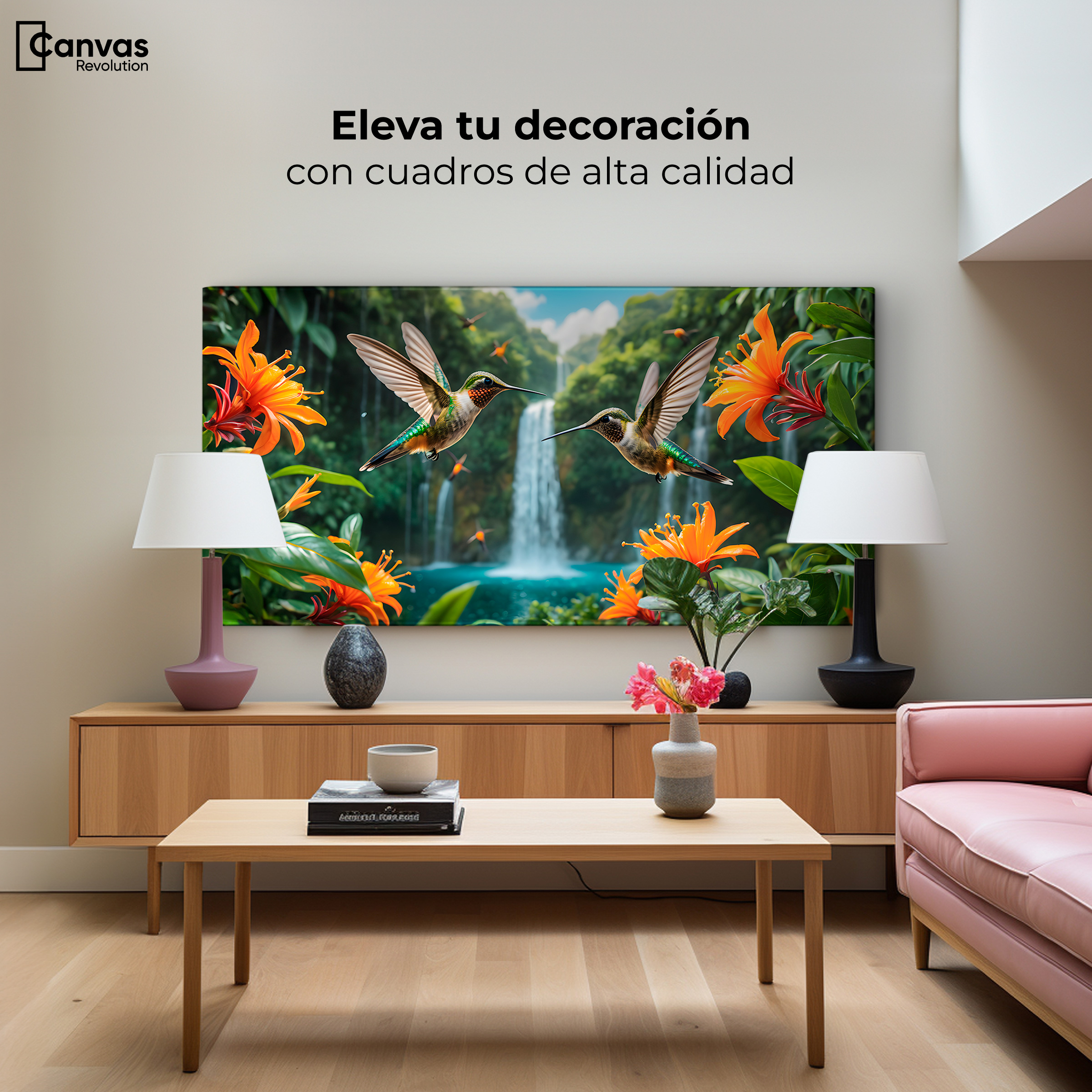 Foto 4 pulgar | Cuadros De Colibrí Canvas Colibrí Cascadas 120x60