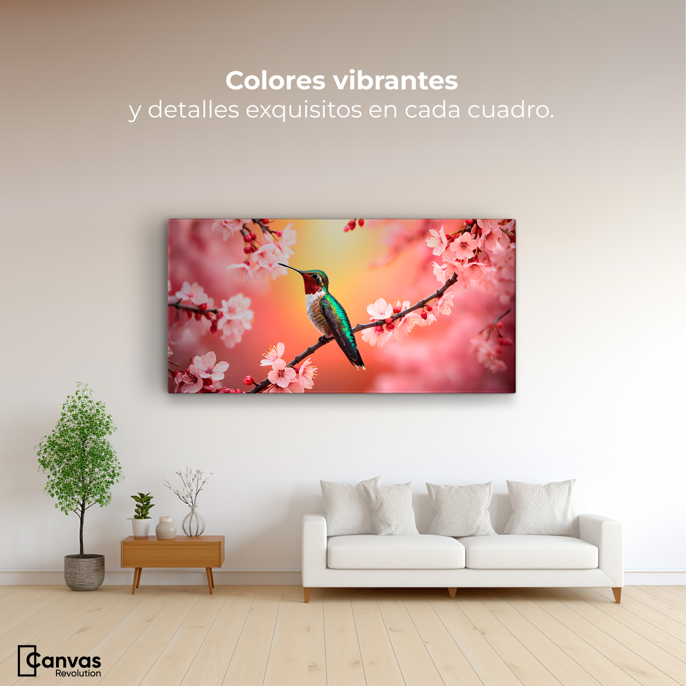 Foto 3 pulgar | Cuadros De Colibri Canvas Colibrí En Cerezo 120x60