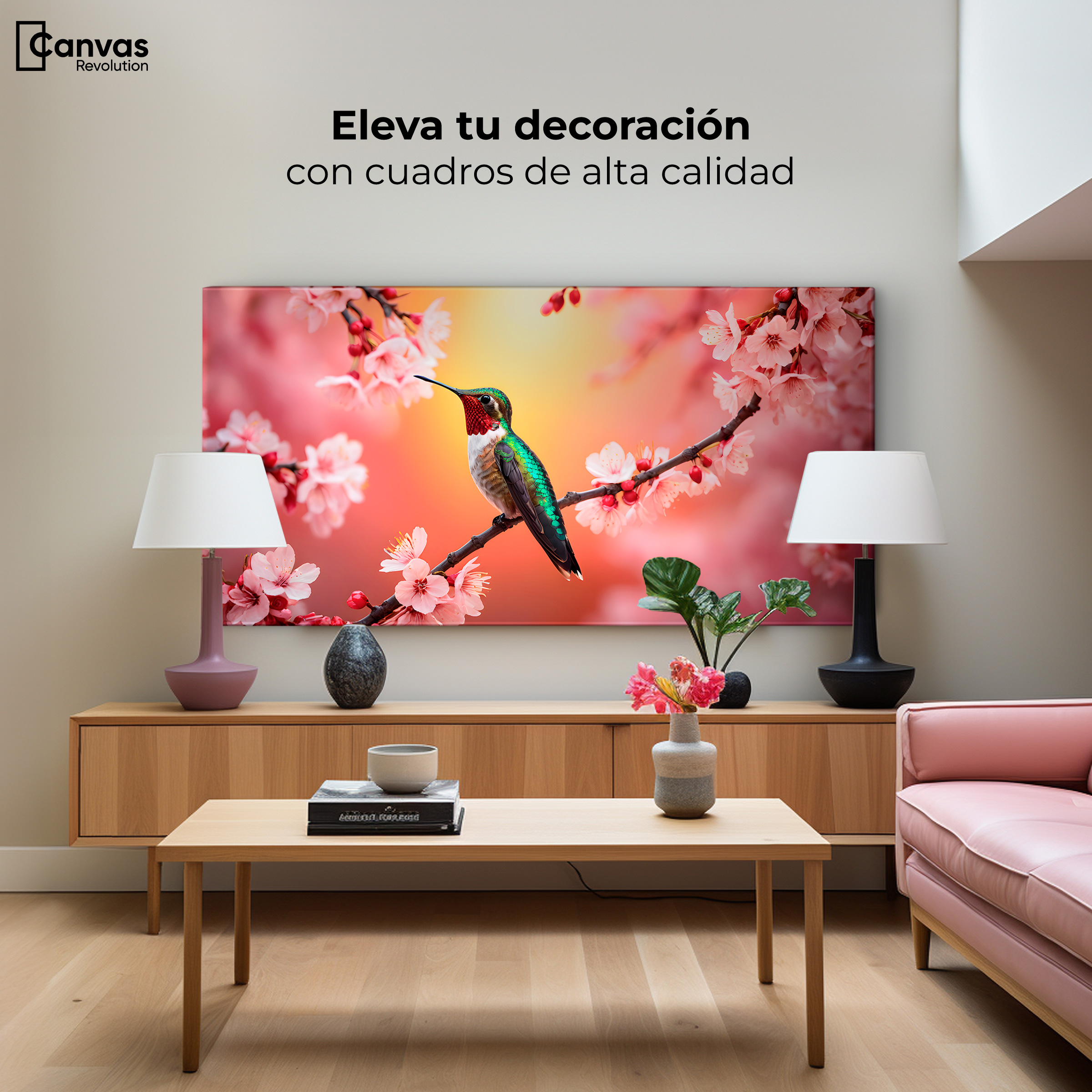 Foto 4 pulgar | Cuadros De Colibri Canvas Colibrí En Cerezo 120x60