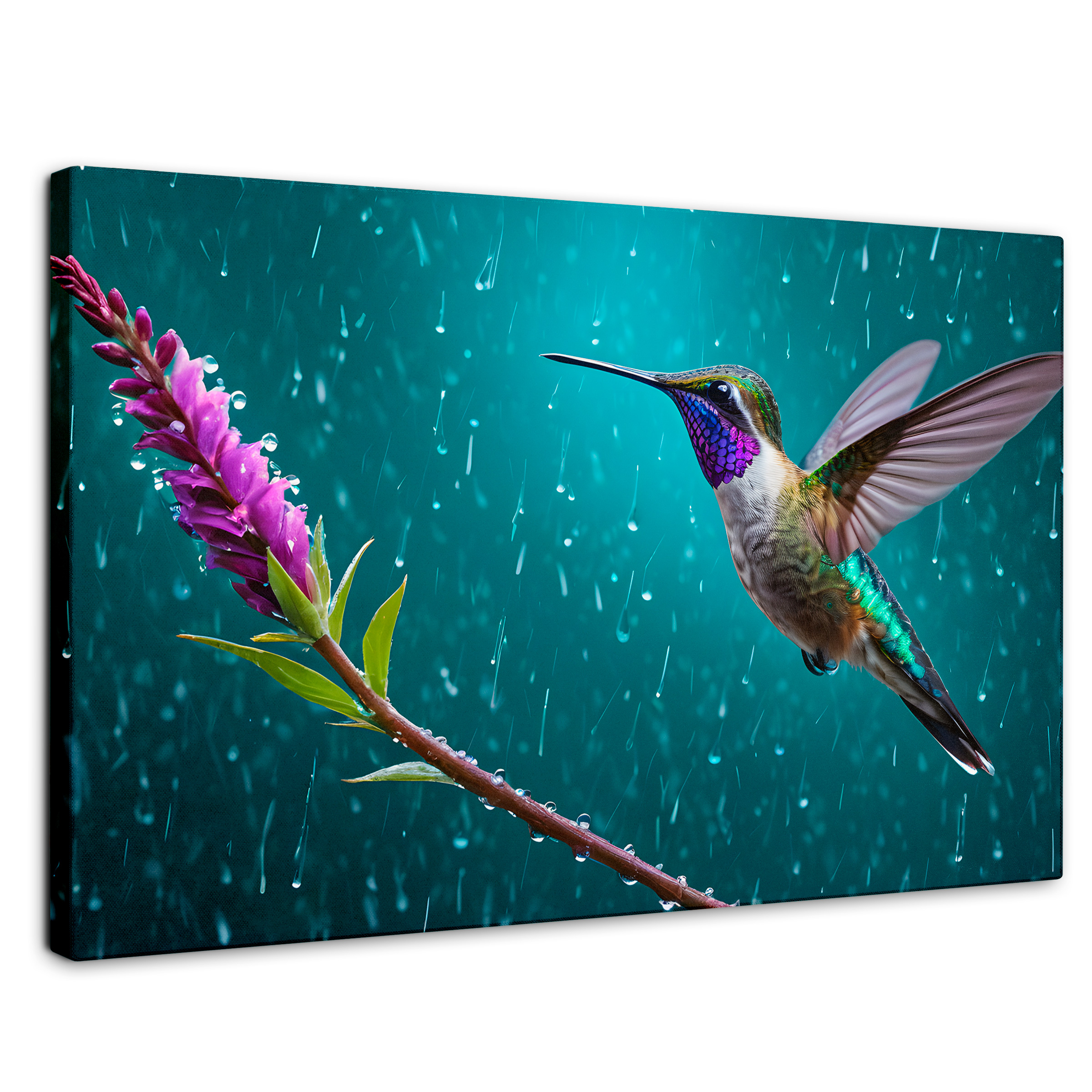Foto 2 pulgar | Cuadros De Colibrí Canvas Colibrí Flor Lluvia 90x60
