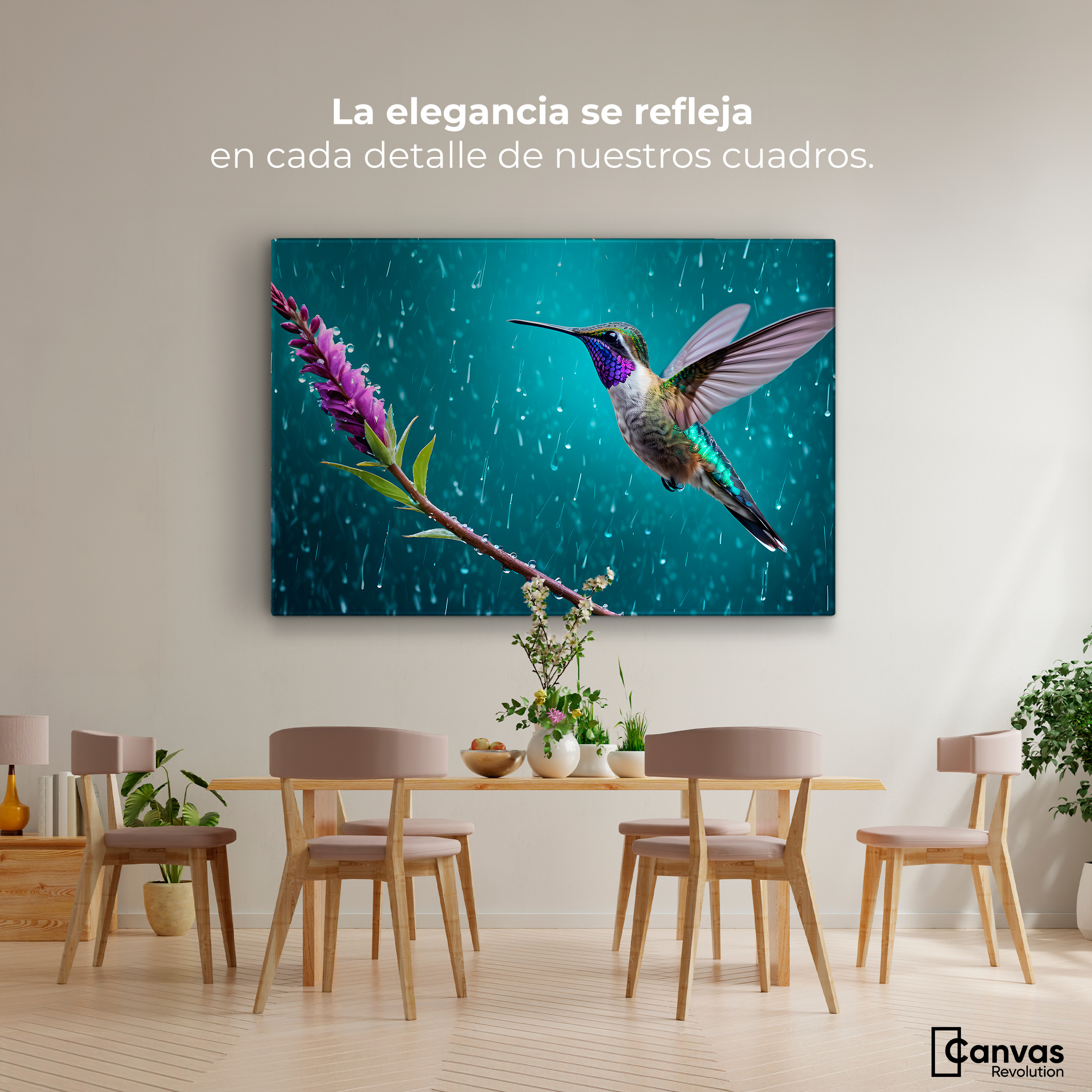 Foto 3 pulgar | Cuadros De Colibrí Canvas Colibrí Flor Lluvia 90x60