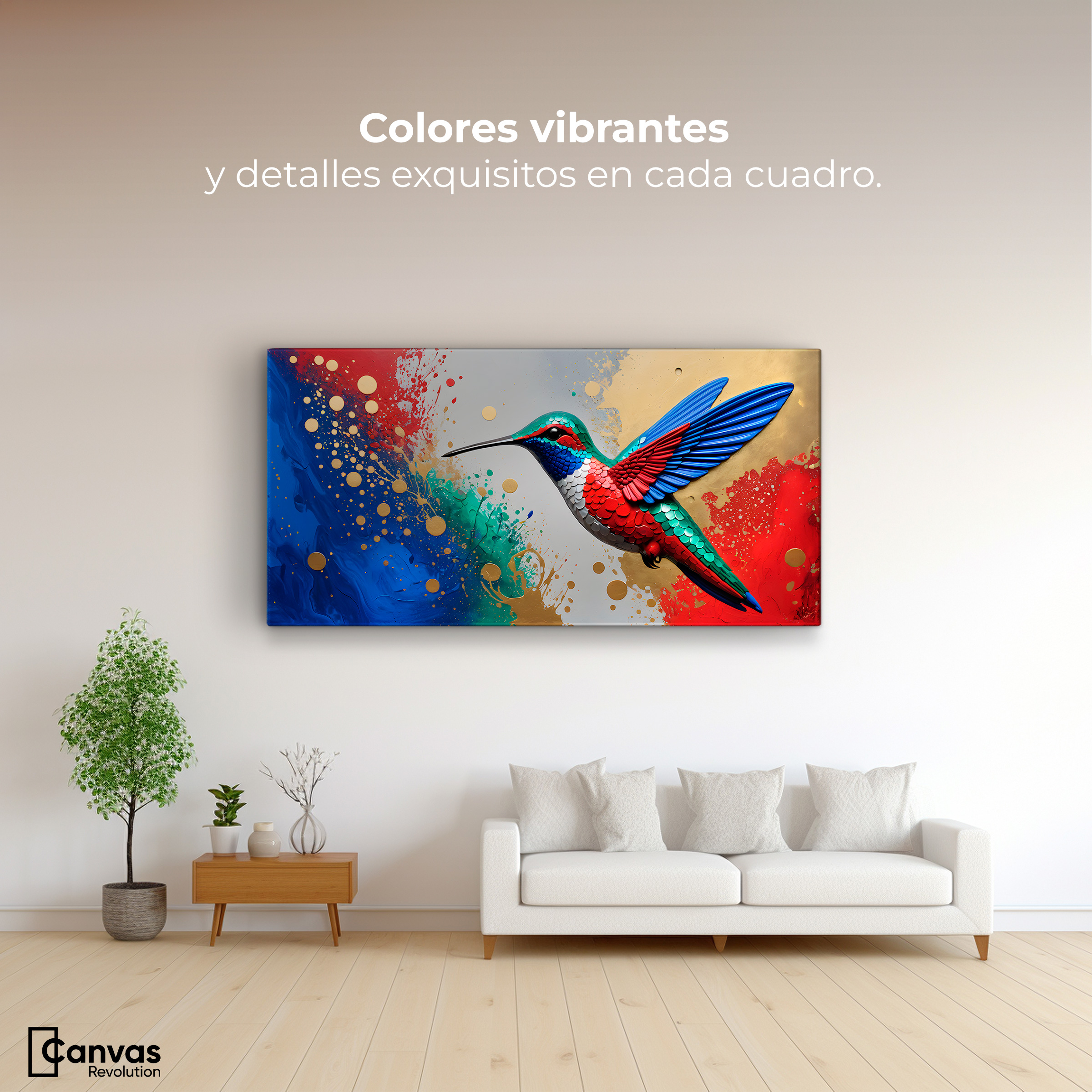 Foto 3 pulgar | Cuadros De Colibrí Canvas Colibrí Rocío Oro 120x60