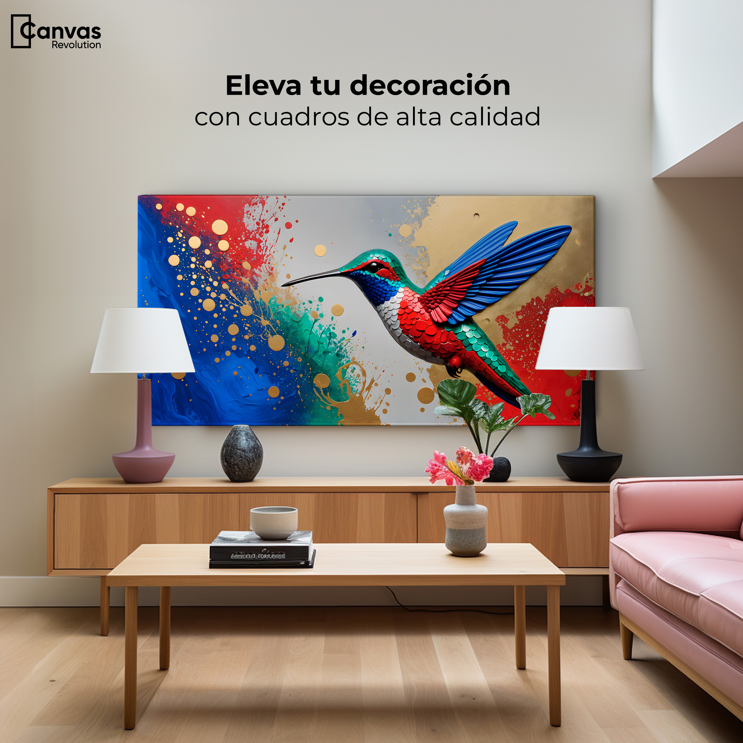 Foto 4 pulgar | Cuadros De Colibrí Canvas Colibrí Rocío Oro 120x60