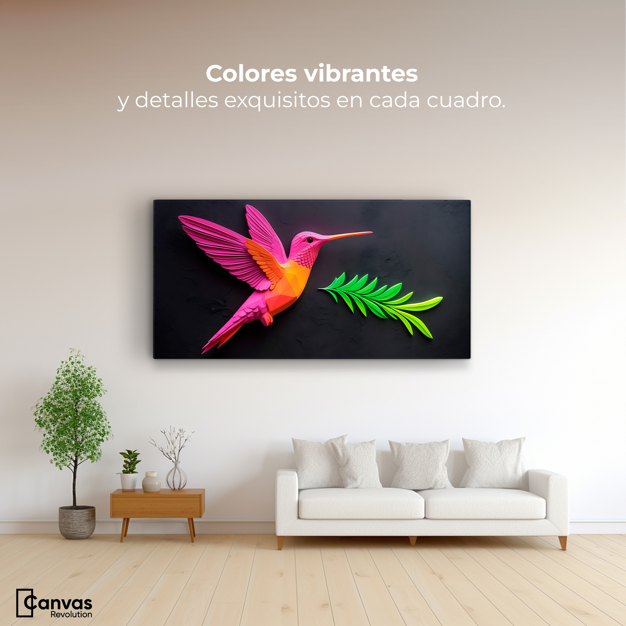 Foto 3 pulgar | Cuadros De Colibrí Canvas Colibrí Rosa Verde 120x60