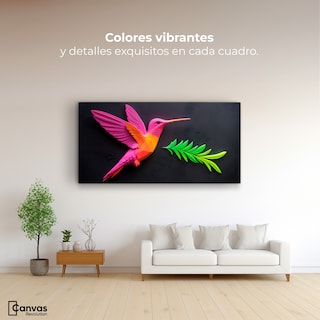 Foto 2 | Cuadros De Colibrí Canvas Colibrí Rosa Verde 120x60