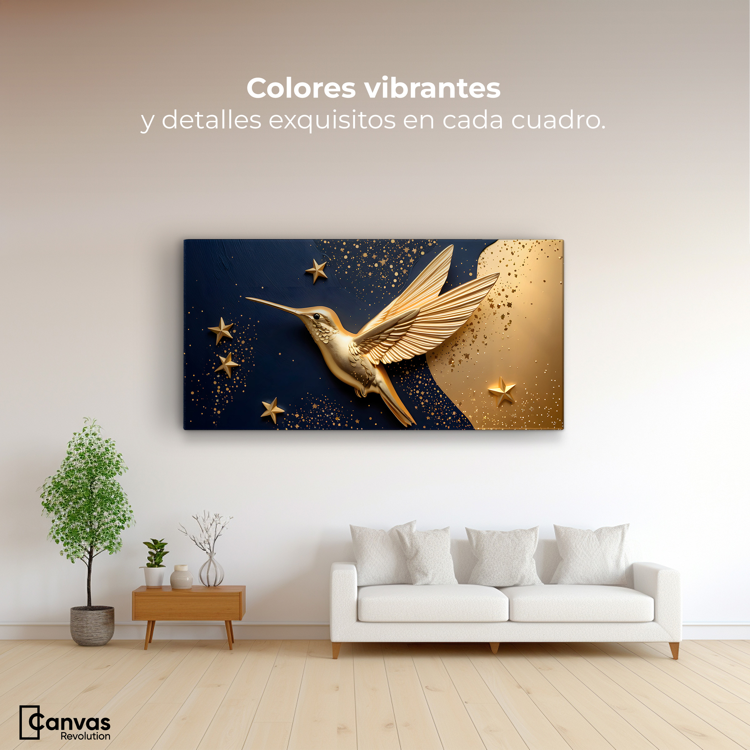 Foto 2 | Cuadros De Colibrí Canvas Colibrí Sol Dorado 120x60