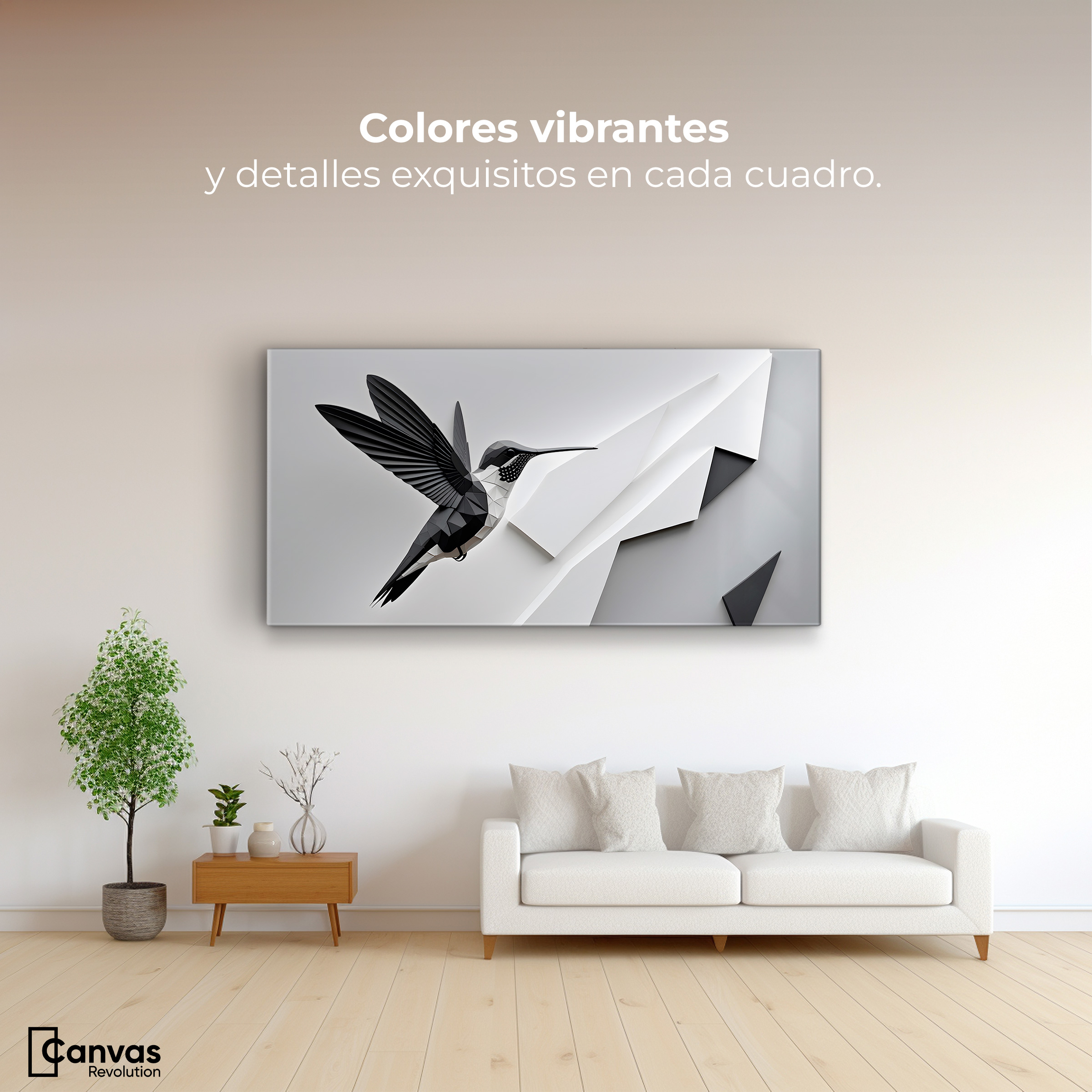 Foto 3 pulgar | Cuadros De Colibrí Canvas Colibrí Geométrico 120x60