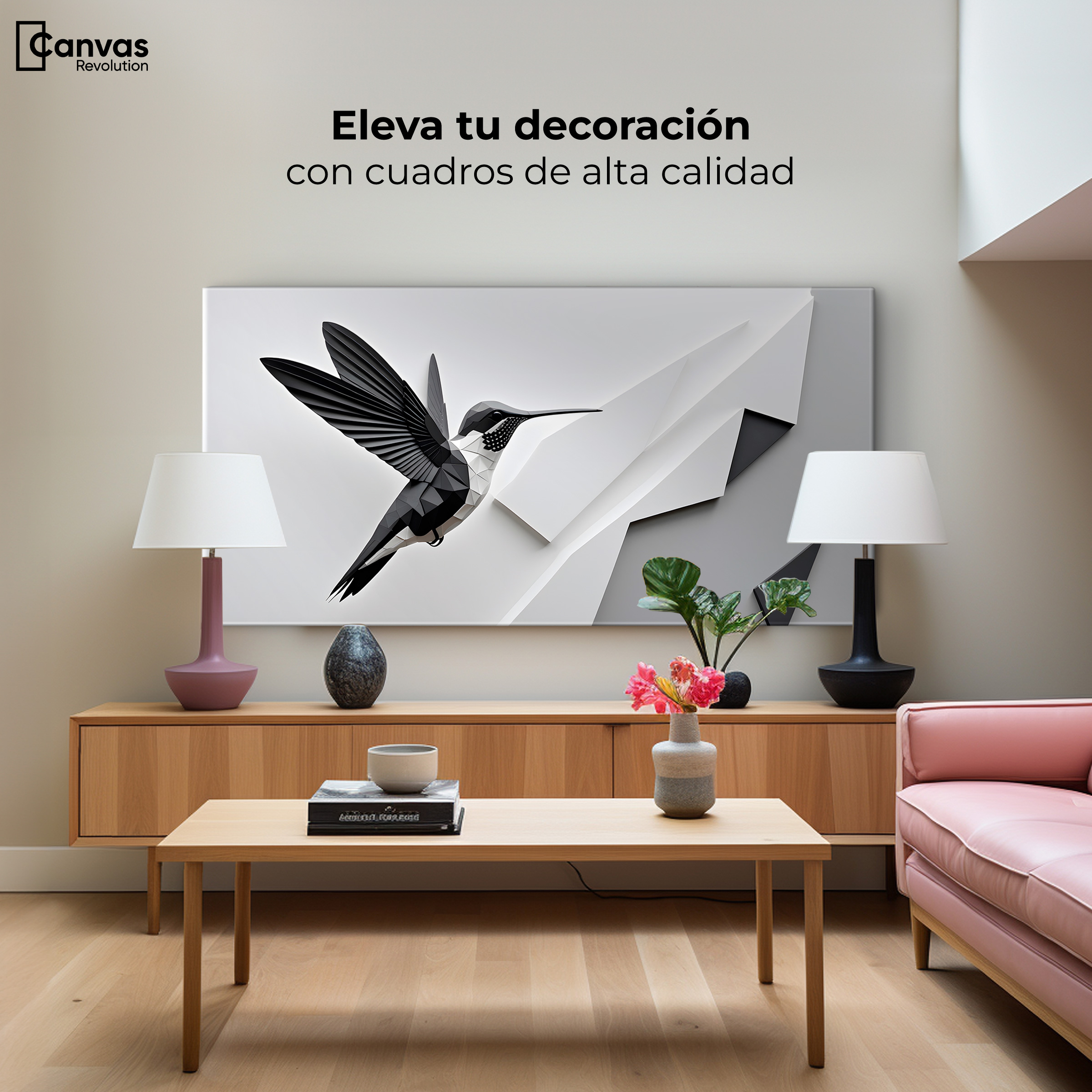 Foto 4 pulgar | Cuadros De Colibrí Canvas Colibrí Geométrico 120x60