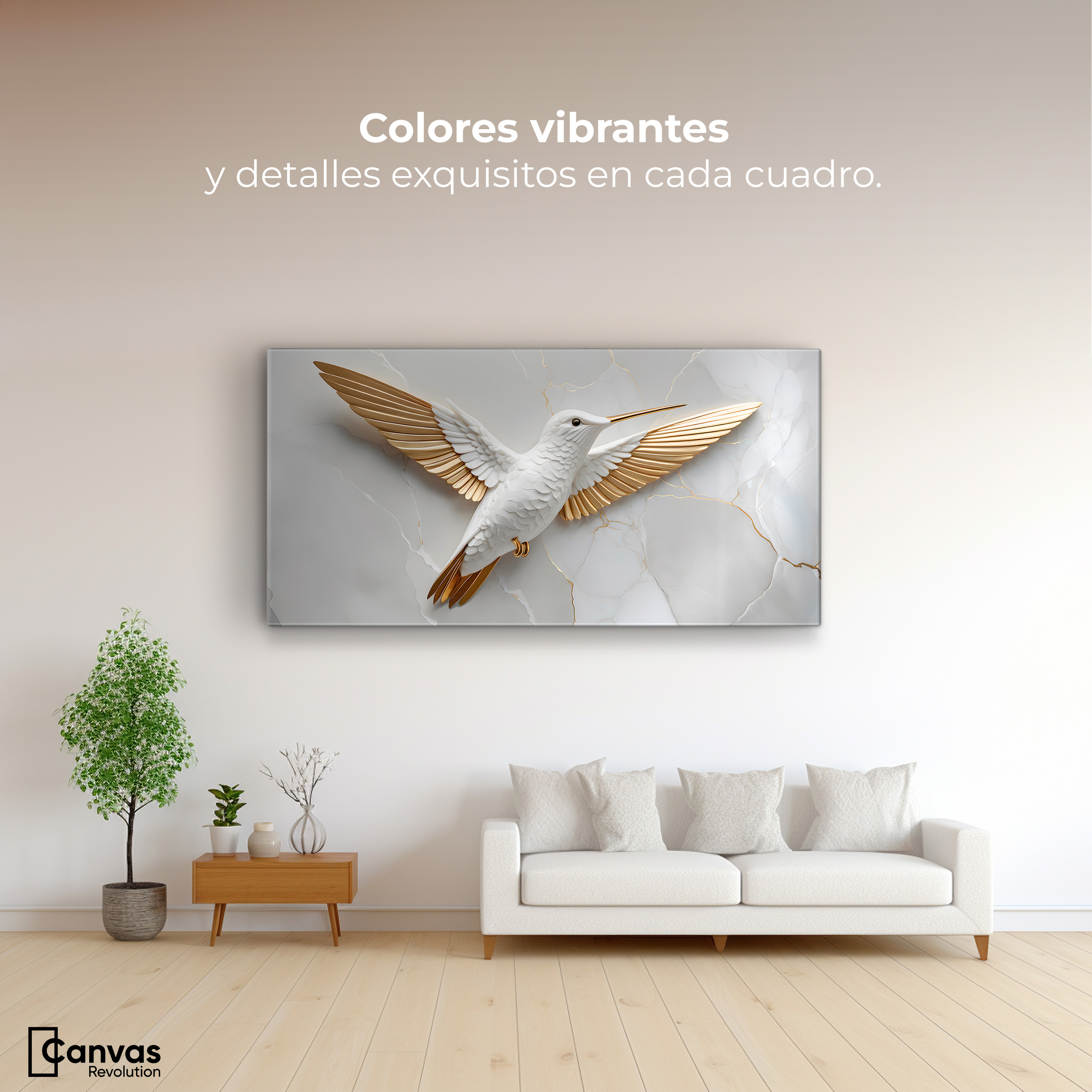 Foto 3 pulgar | Cuadros De Colibrí Canvas Colibrí Ala Dorada 120x60