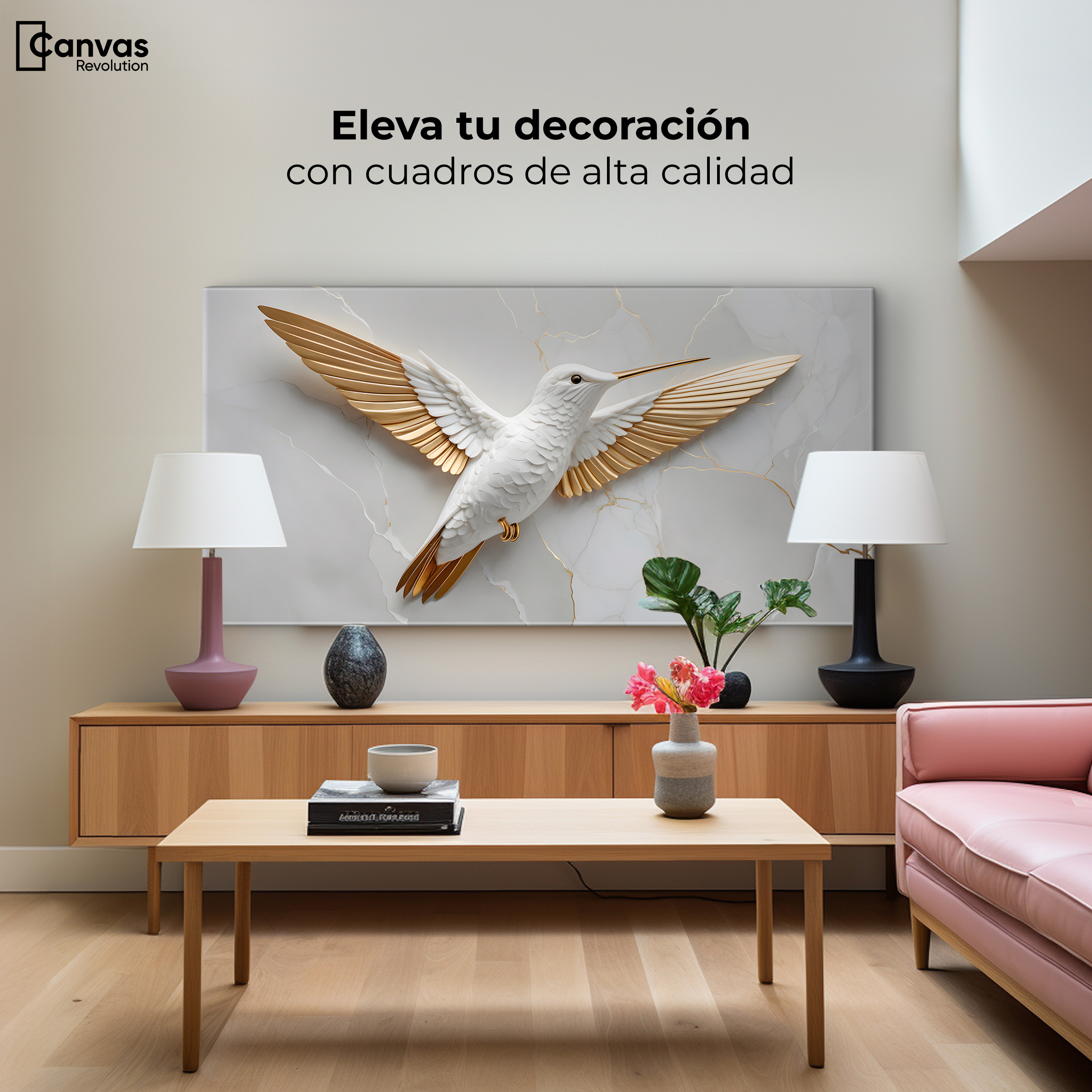 Foto 4 pulgar | Cuadros De Colibrí Canvas Colibrí Ala Dorada 120x60