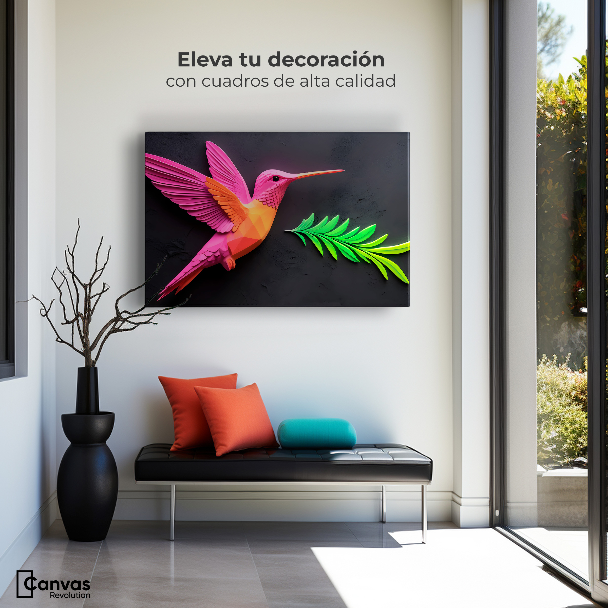 Foto 4 pulgar | Cuadros De Colibrí Canvas Colibrí Rosa Verde 90x60