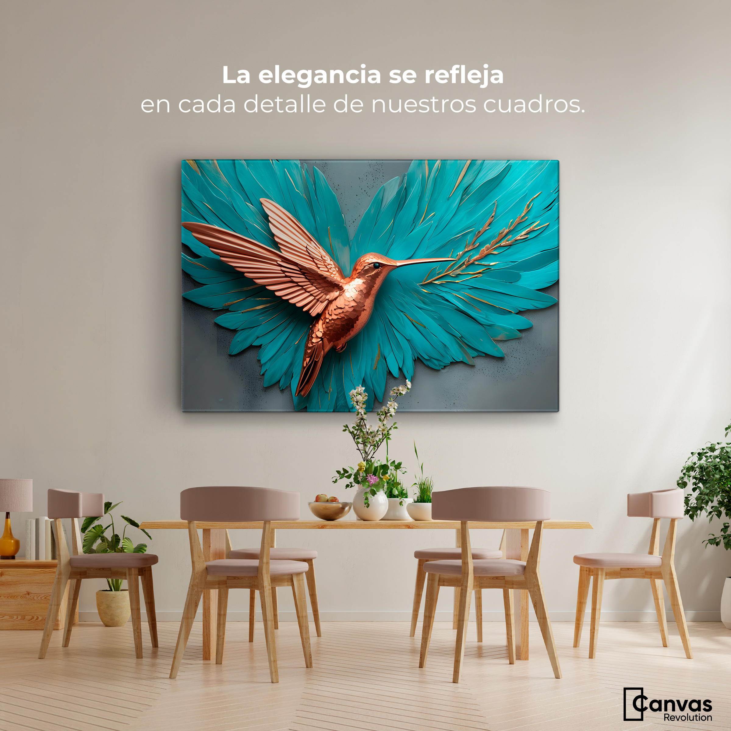 Foto 3 pulgar | Cuadros De Colibrí Canvas Colibrí Celeste 90x60