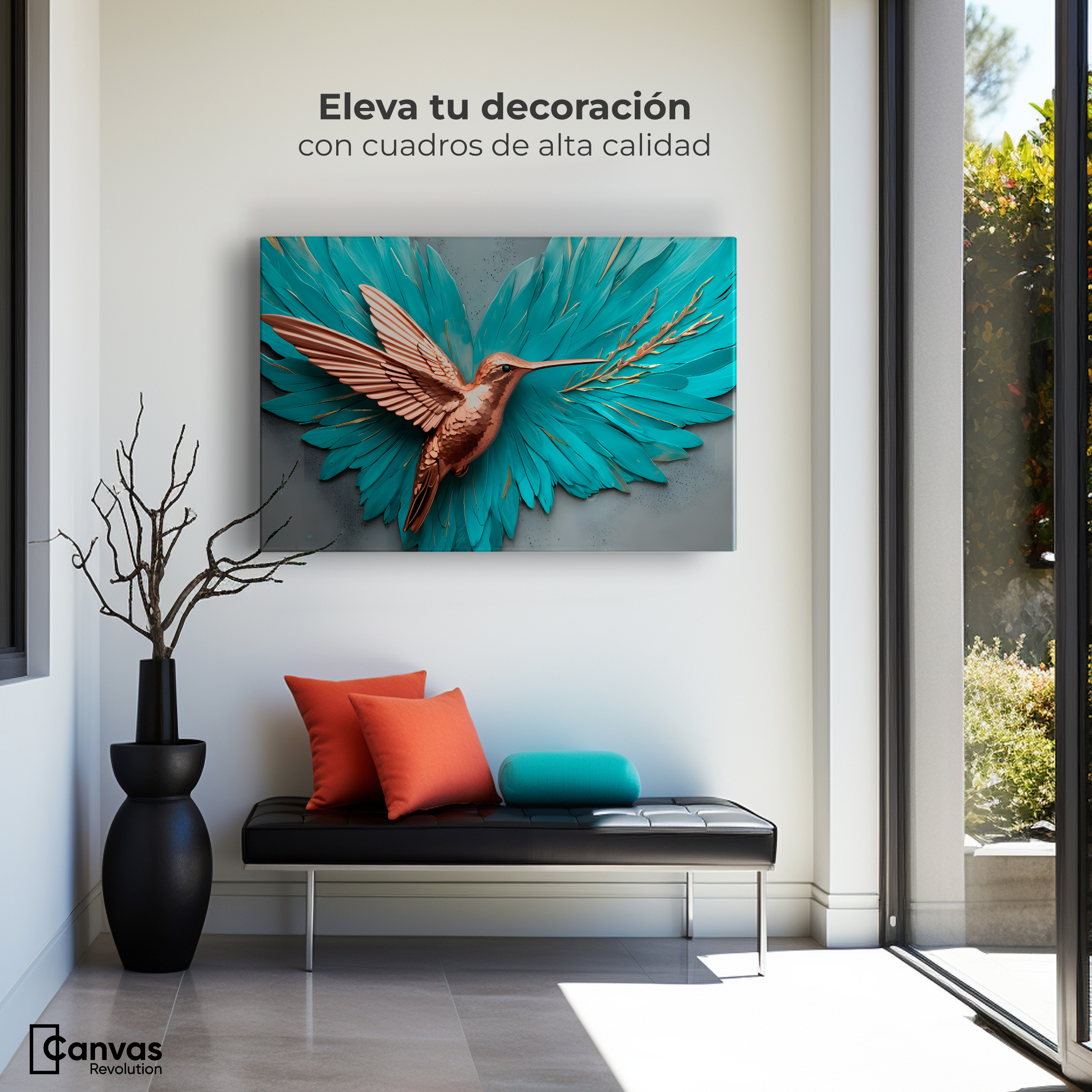 Foto 4 pulgar | Cuadros De Colibrí Canvas Colibrí Celeste 90x60