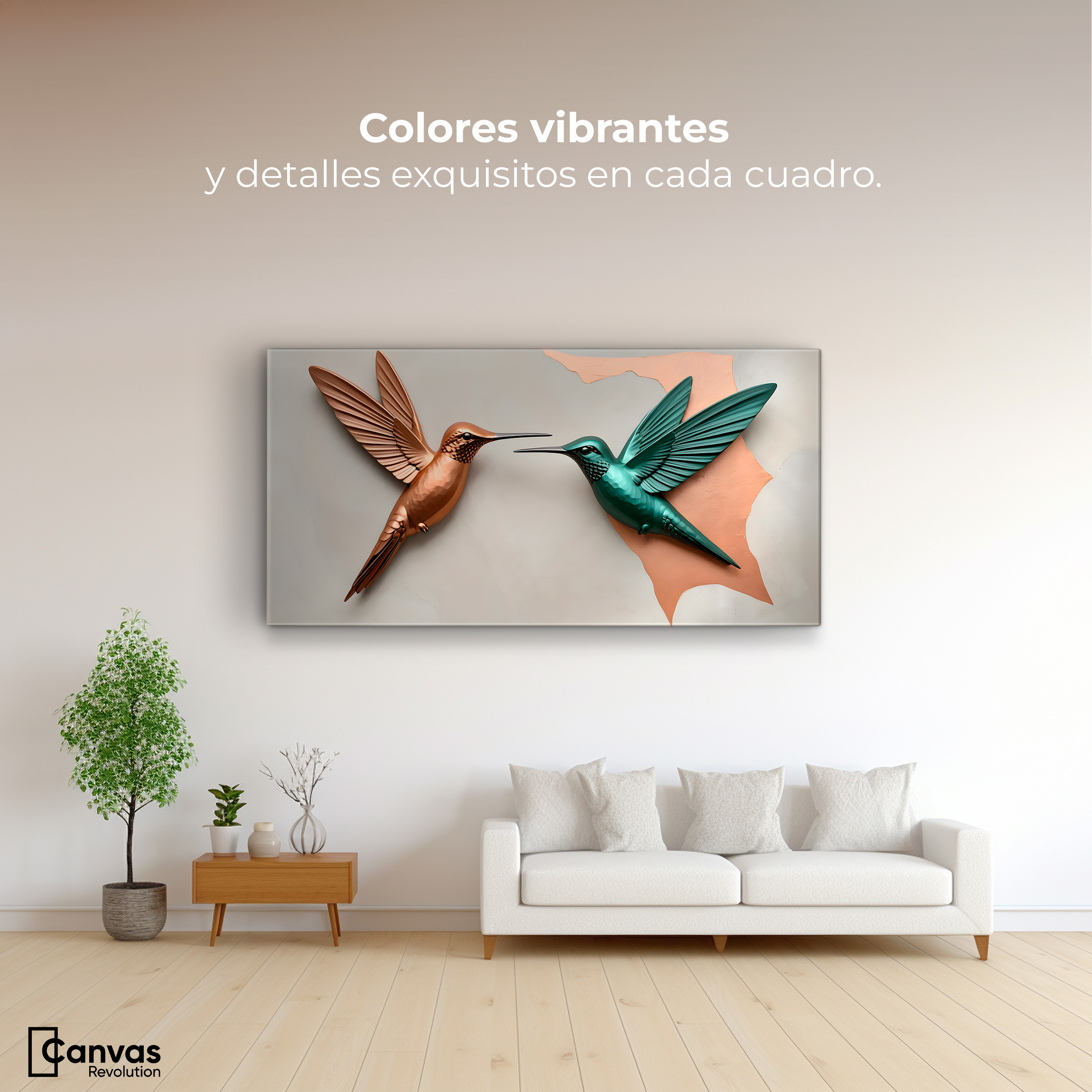 Foto 3 pulgar | Cuadros De Colibrí Canvas Colibrí Verde Cobre 120x60