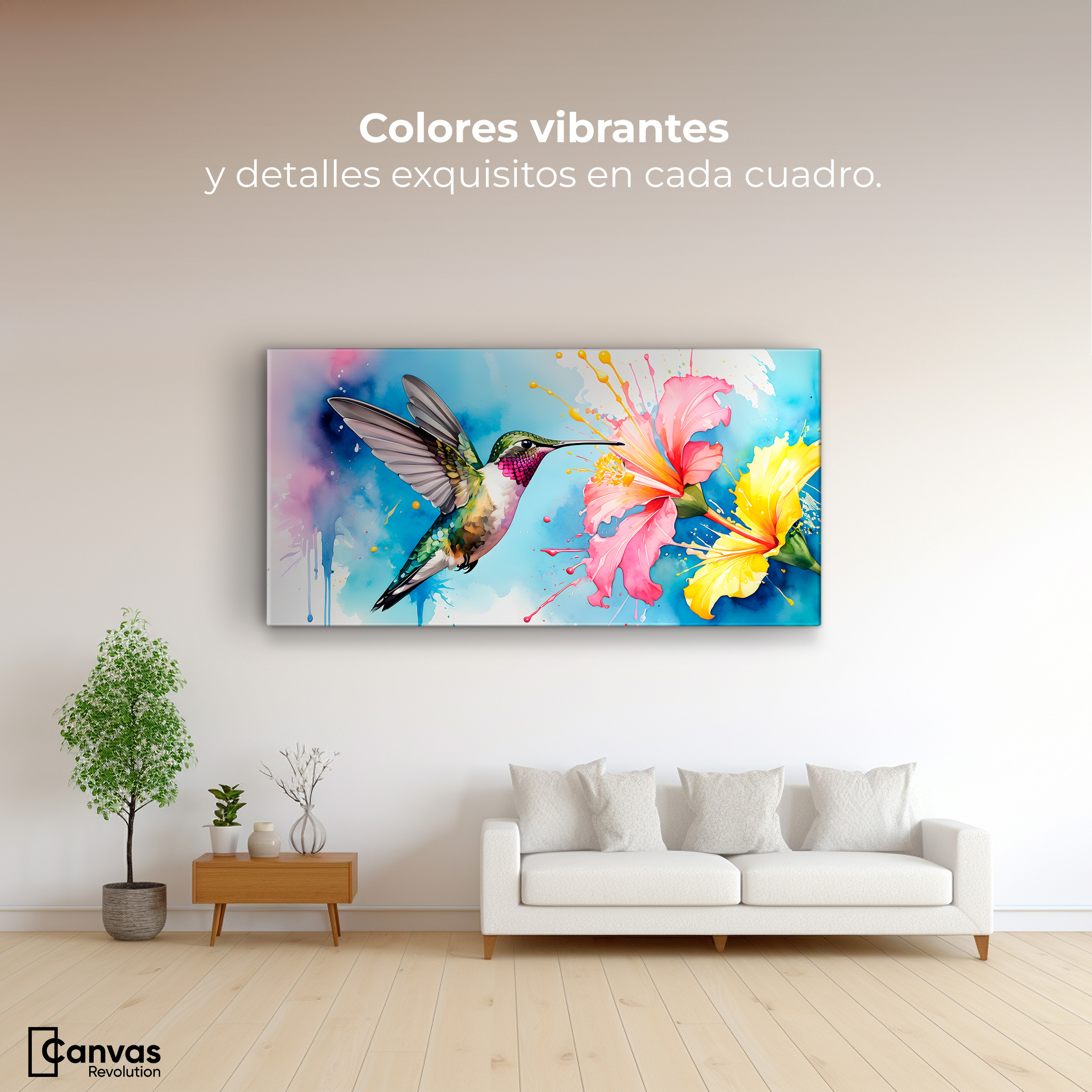 Foto 3 pulgar | Cuadros De Colibrí Canvas Colibrí Abstracto 120x60