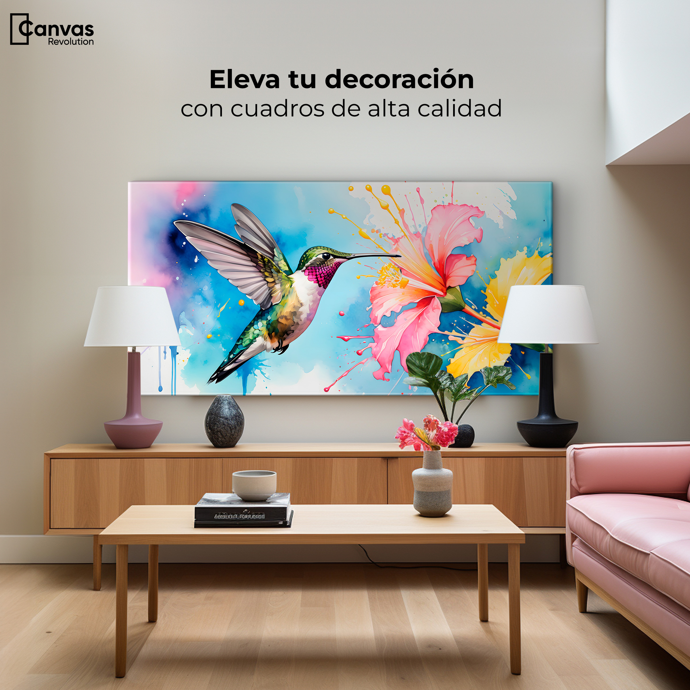 Foto 4 pulgar | Cuadros De Colibrí Canvas Colibrí Abstracto 120x60