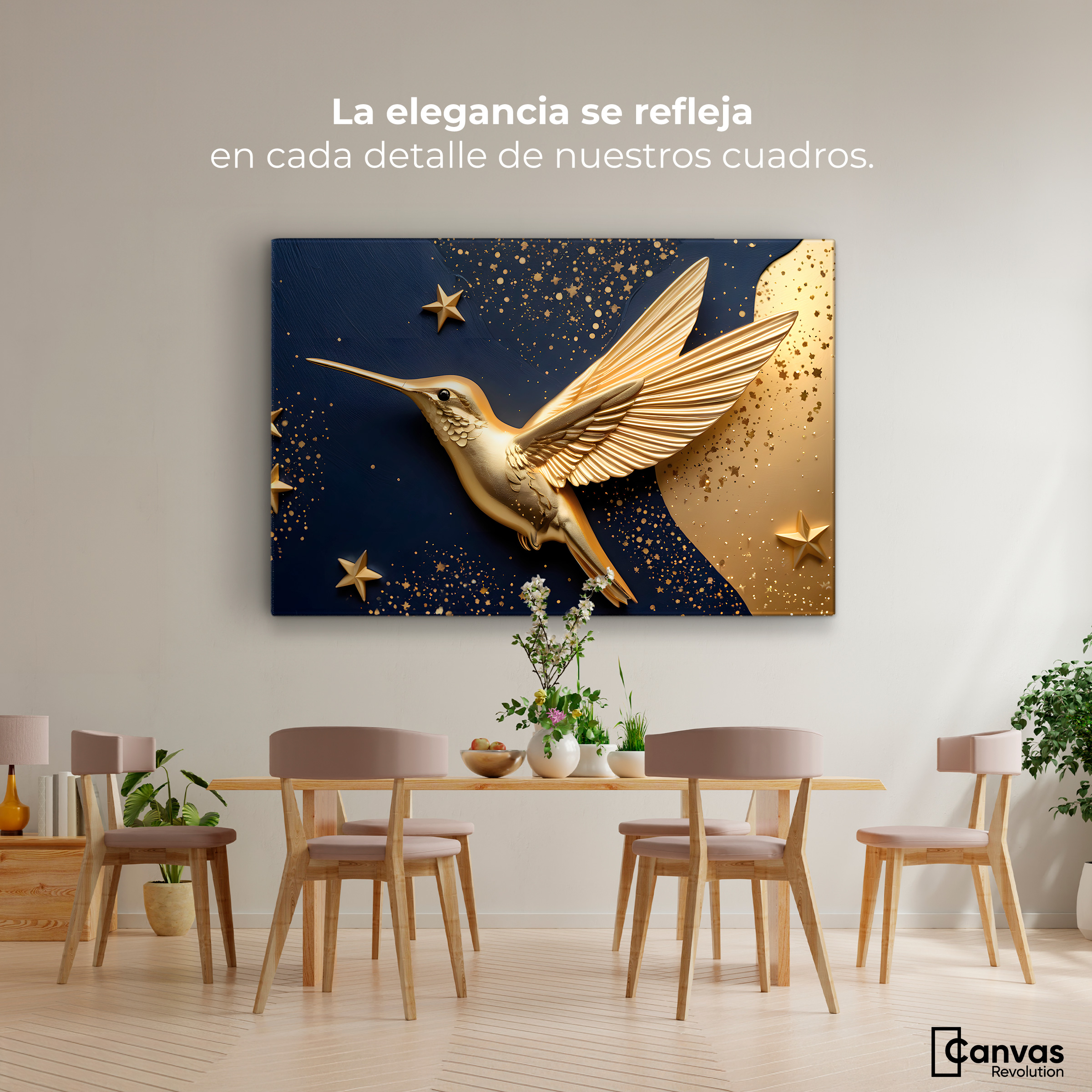 Foto 3 pulgar | Cuadros De Colibrí Canvas Colibrí Sol Dorado 90x60