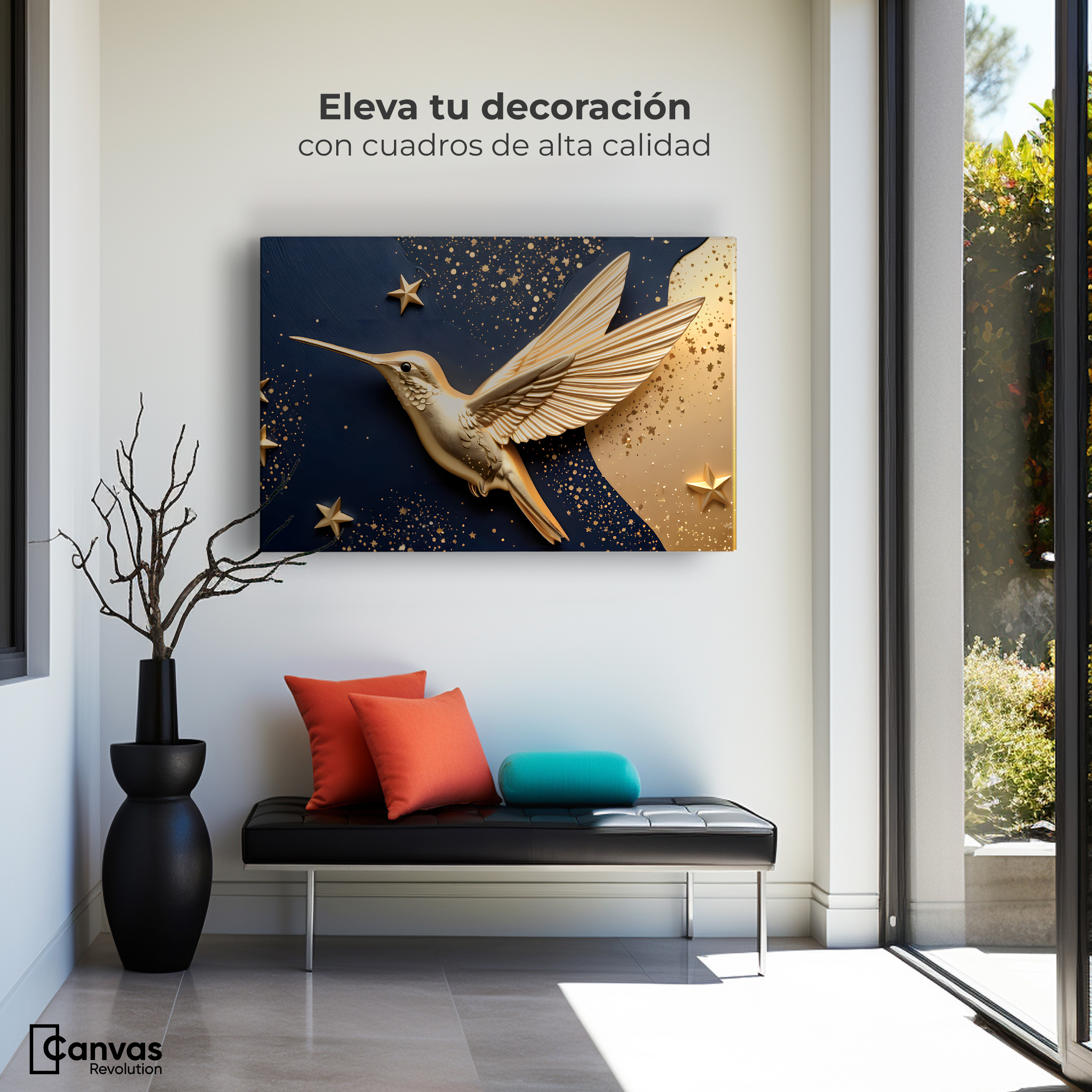 Foto 4 pulgar | Cuadros De Colibrí Canvas Colibrí Sol Dorado 90x60