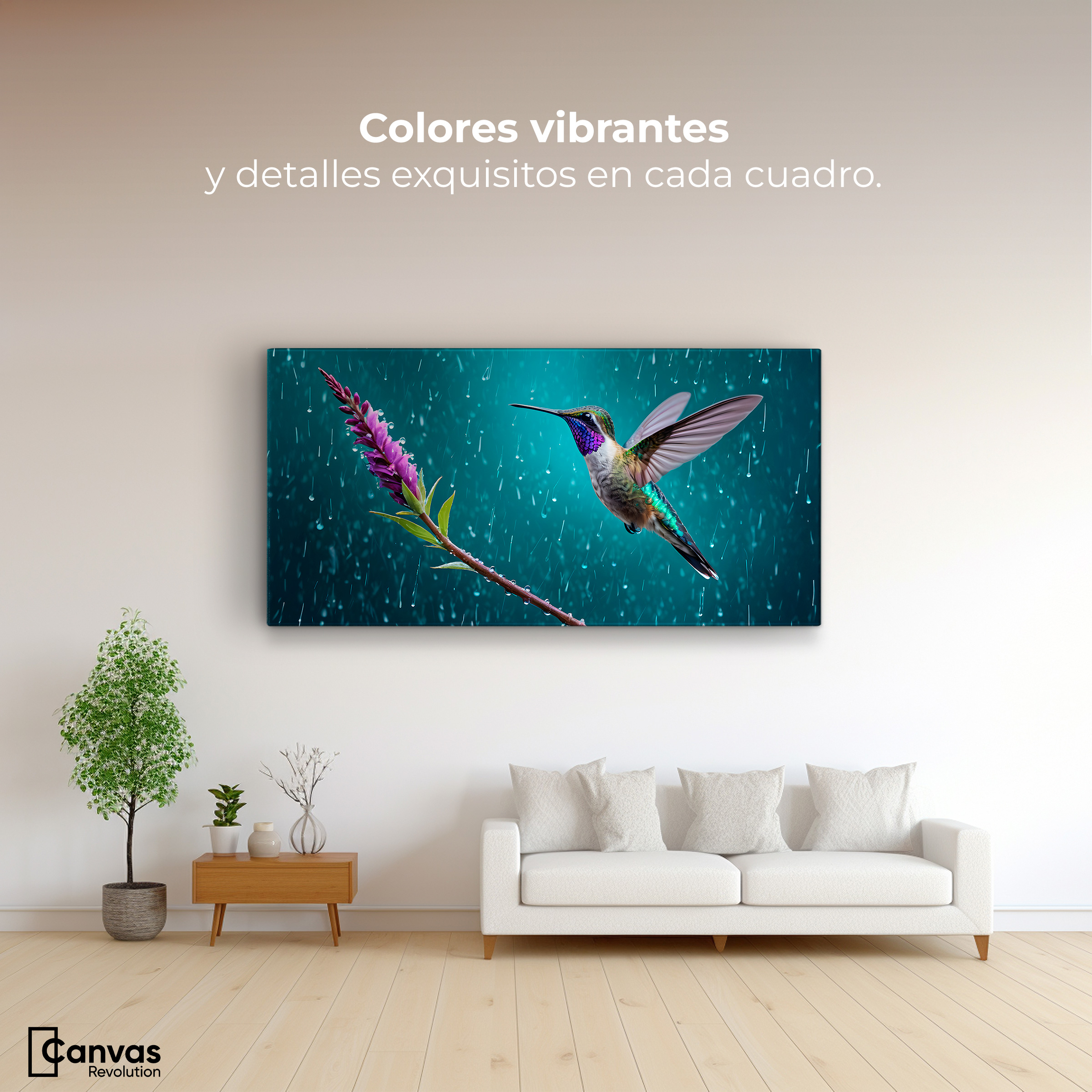 Foto 3 pulgar | Cuadros De Colibrí Canvas Colibrí Flor Lluvia 120x60