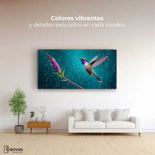 Foto 2 | Cuadros De Colibrí Canvas Colibrí Flor Lluvia 120x60