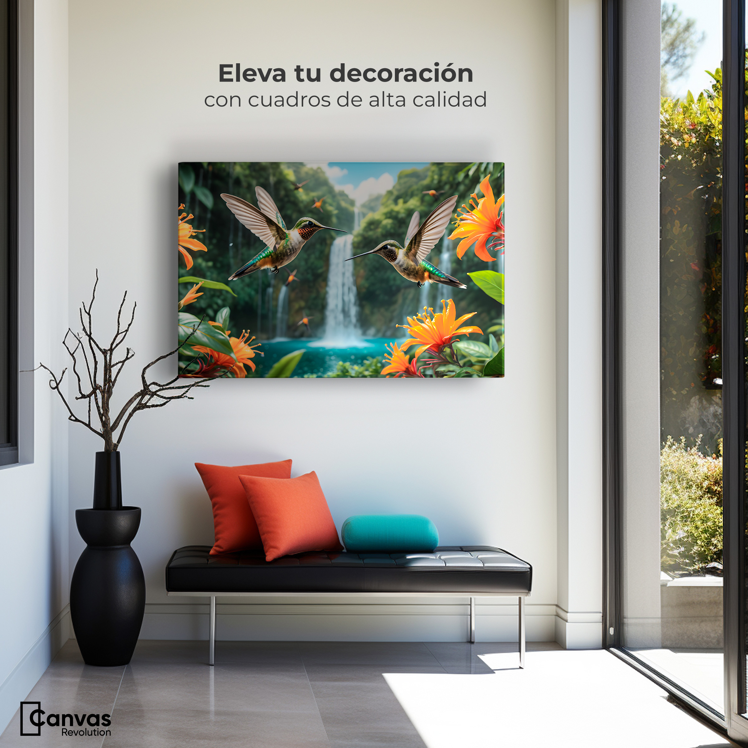 Foto 4 pulgar | Cuadros De Colibrí Canvas Colibrí Cascadas 90x60