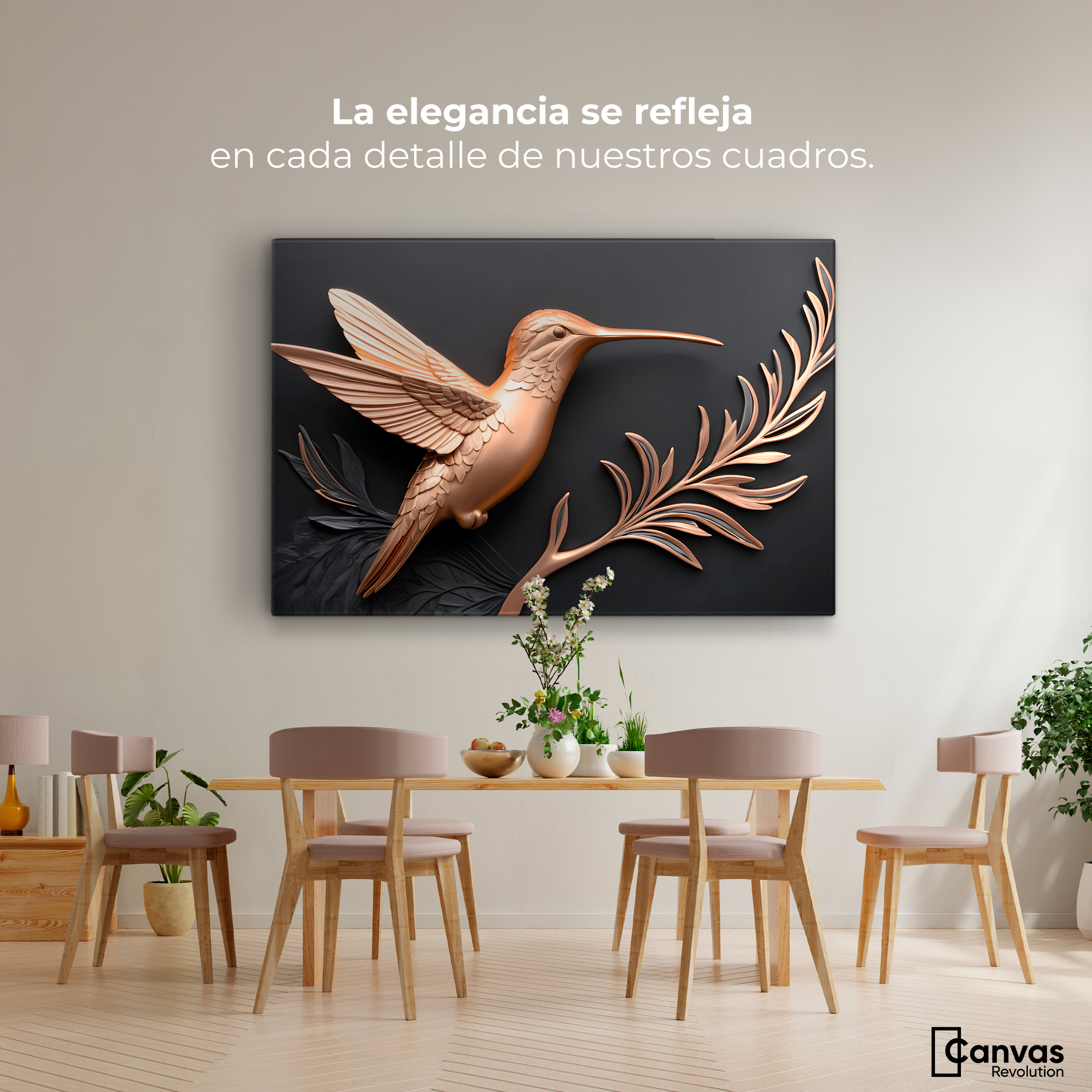 Foto 3 pulgar | Cuadro De Colibrí Canvas Colibrí Dorado 90x60