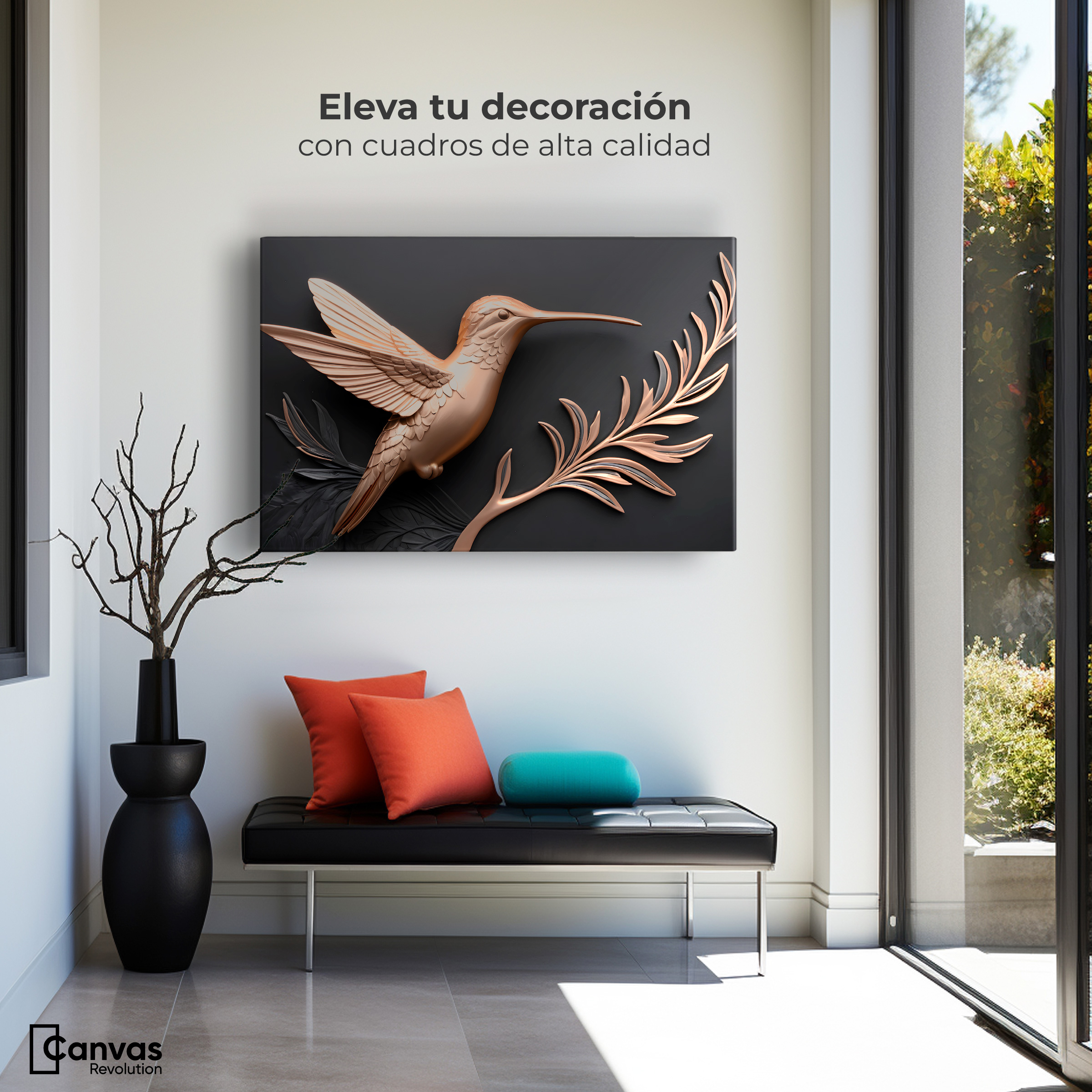 Foto 4 pulgar | Cuadro De Colibrí Canvas Colibrí Dorado 90x60