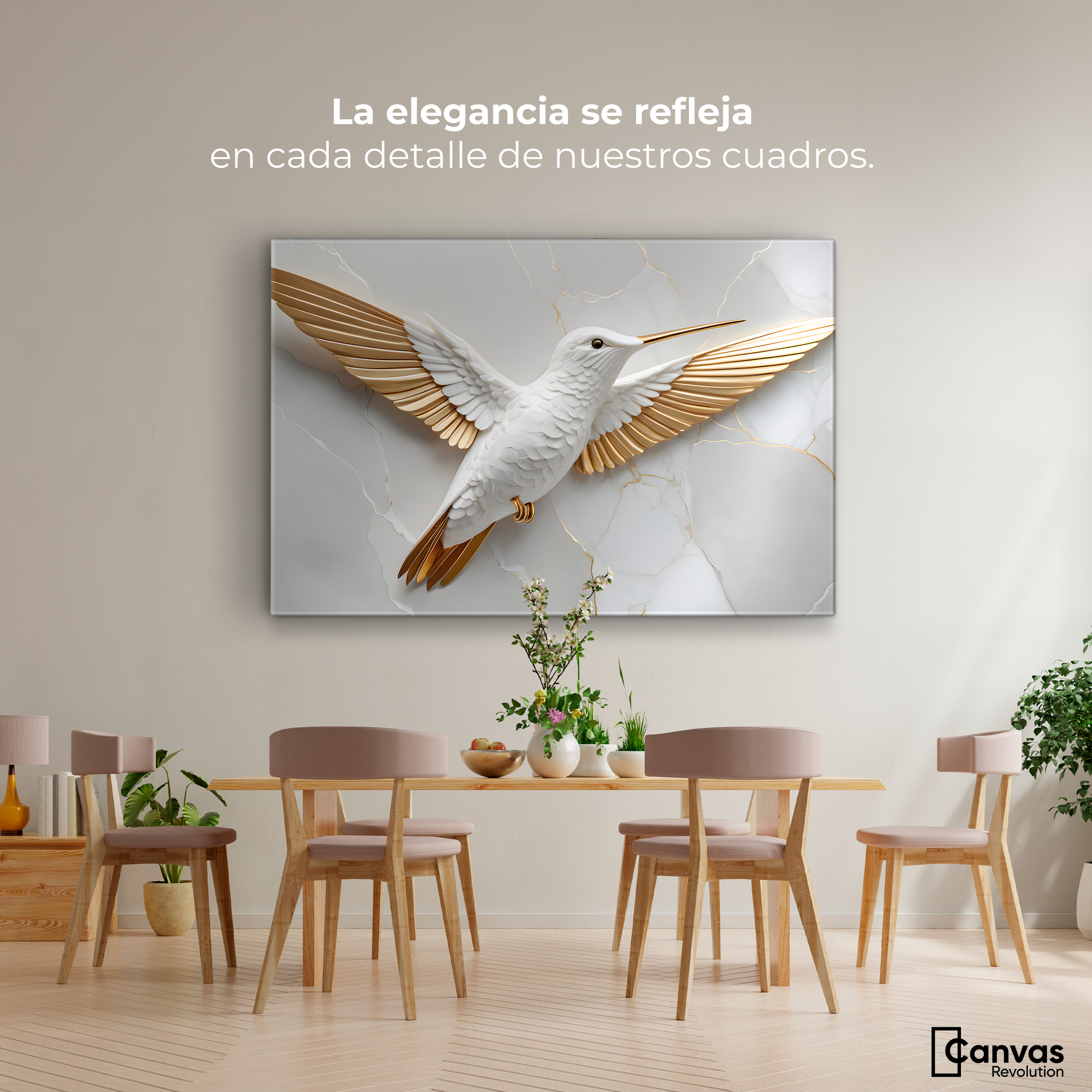 Foto 3 pulgar | Cuadros De Colibrí Canvas Colibrí Ala Dorada 90x60