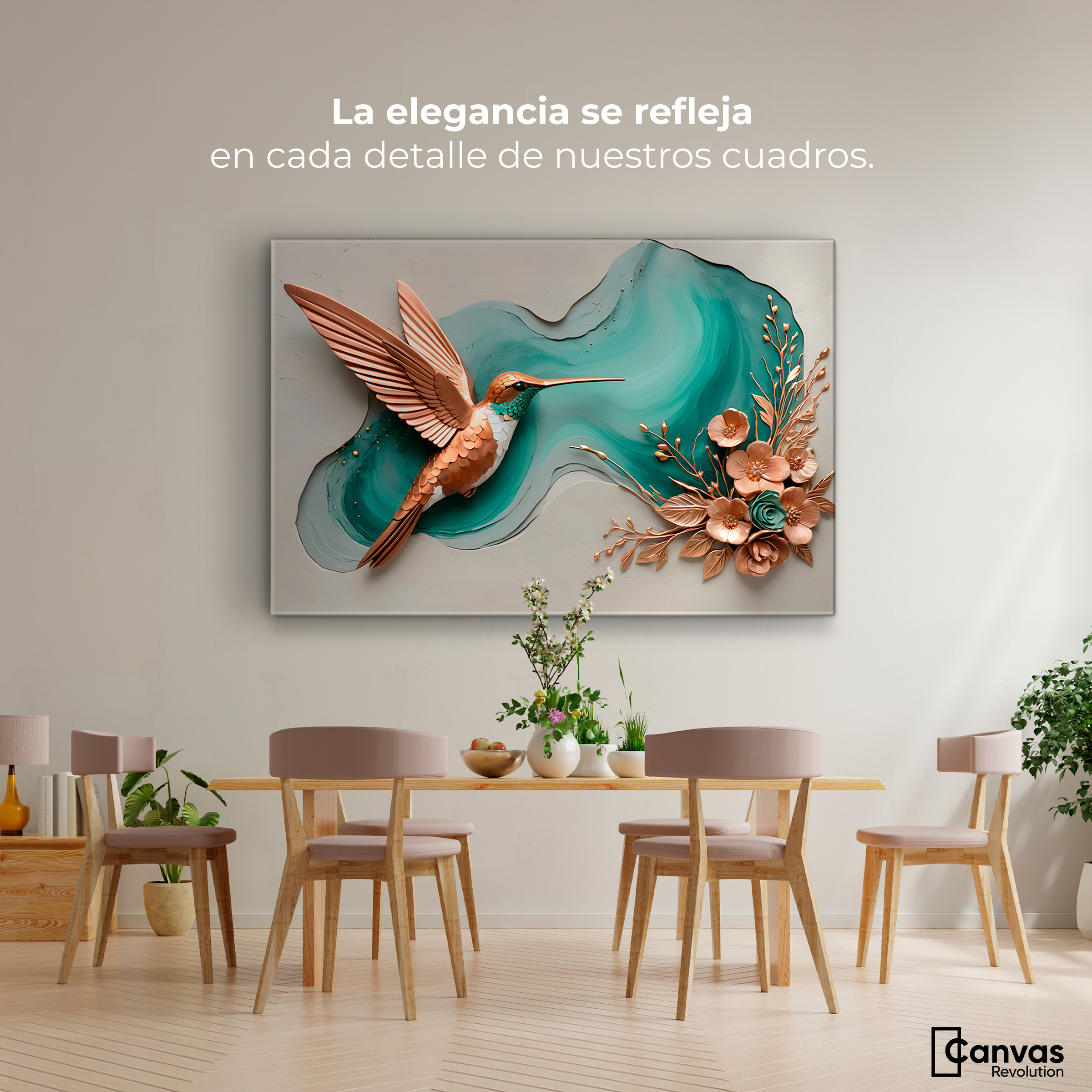 Foto 3 pulgar | Cuadros De Colibrí Canvas Colibrí Y Flores 90x60