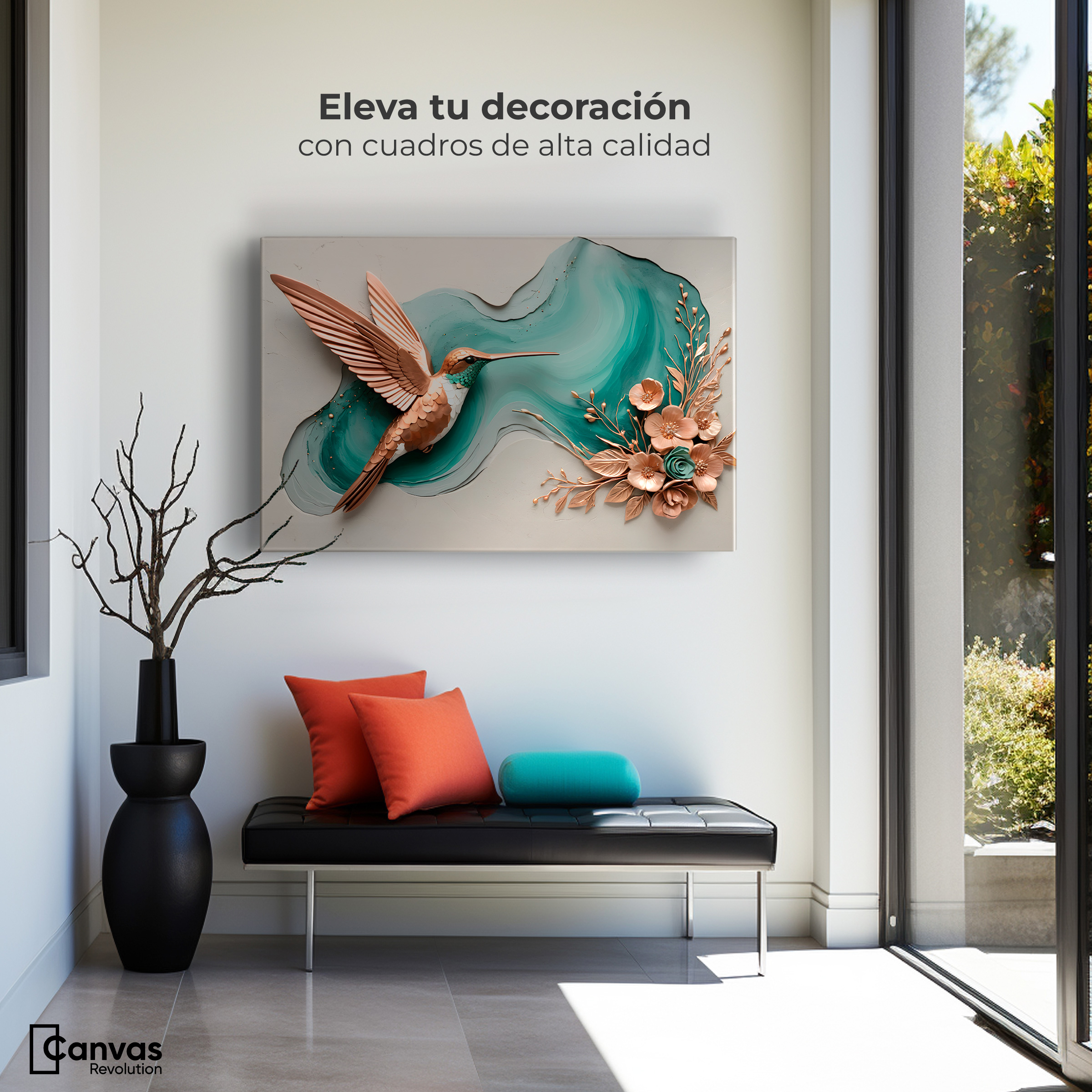Foto 4 pulgar | Cuadros De Colibrí Canvas Colibrí Y Flores 90x60