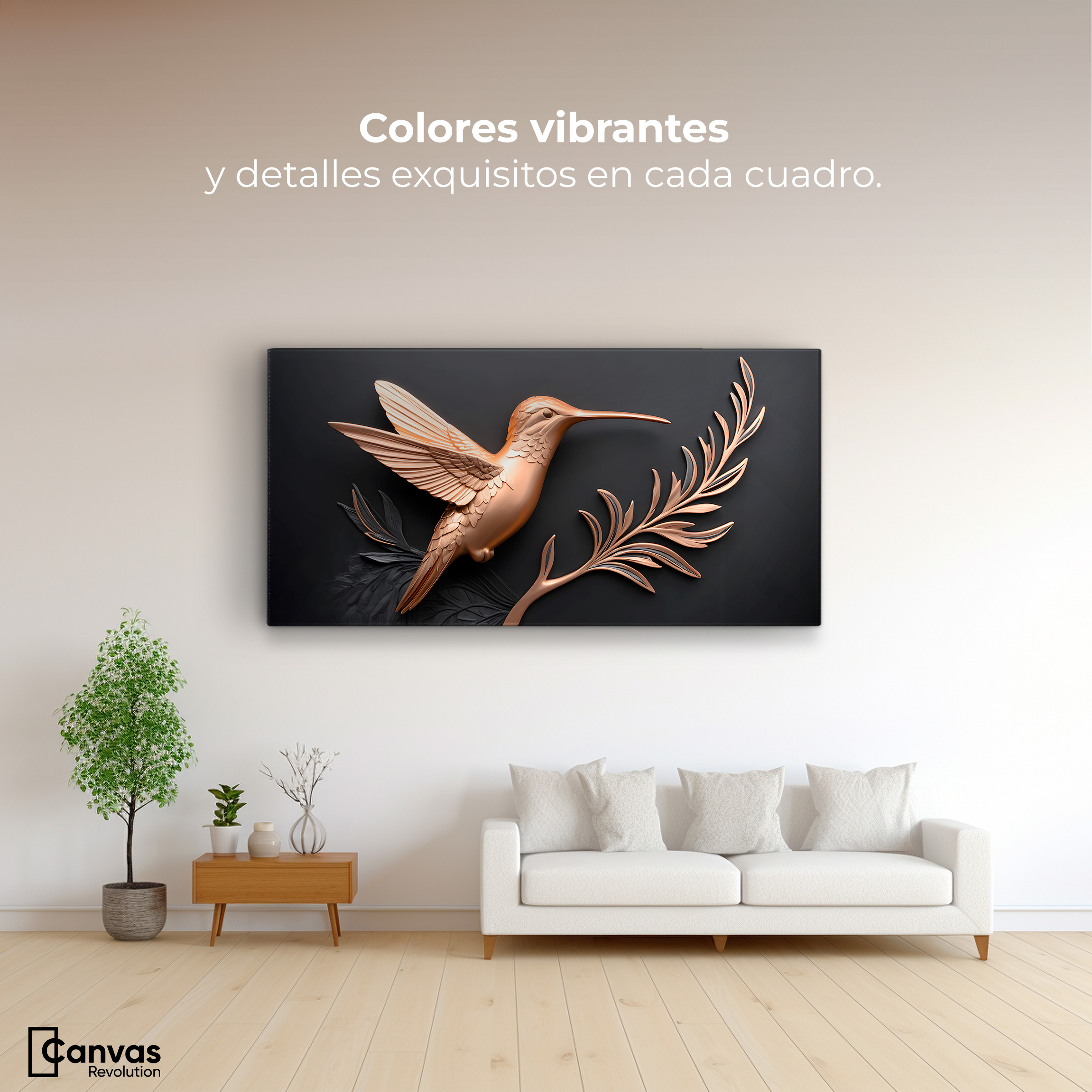 Foto 3 pulgar | Cuadros De Colibrí Canvas Colibrí Dorado 120x60