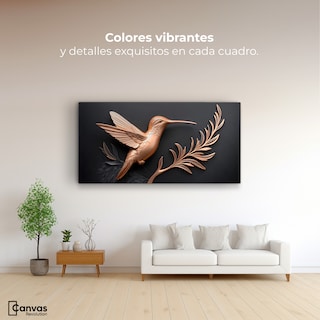 Foto 2 | Cuadros De Colibrí Canvas Colibrí Dorado 120x60
