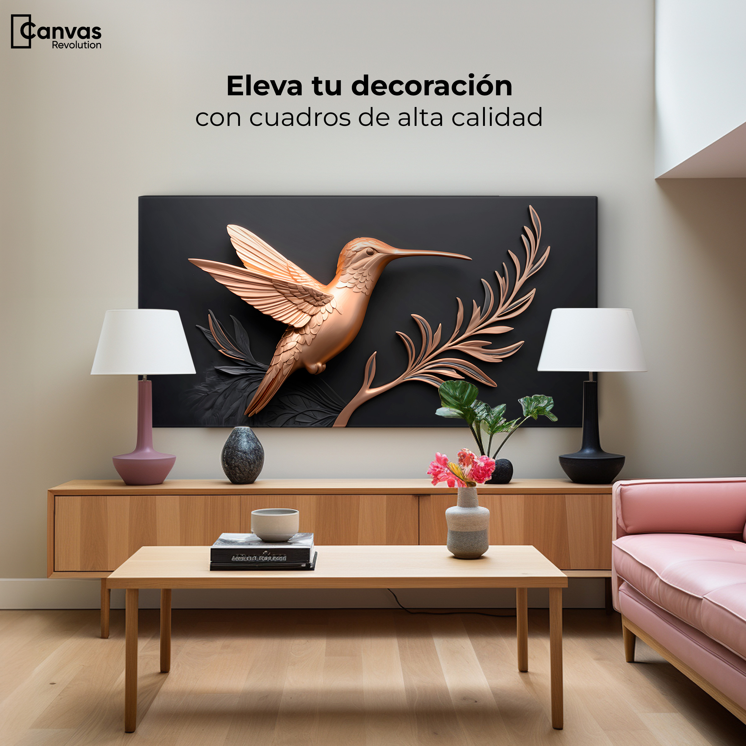 Foto 4 pulgar | Cuadros De Colibrí Canvas Colibrí Dorado 120x60