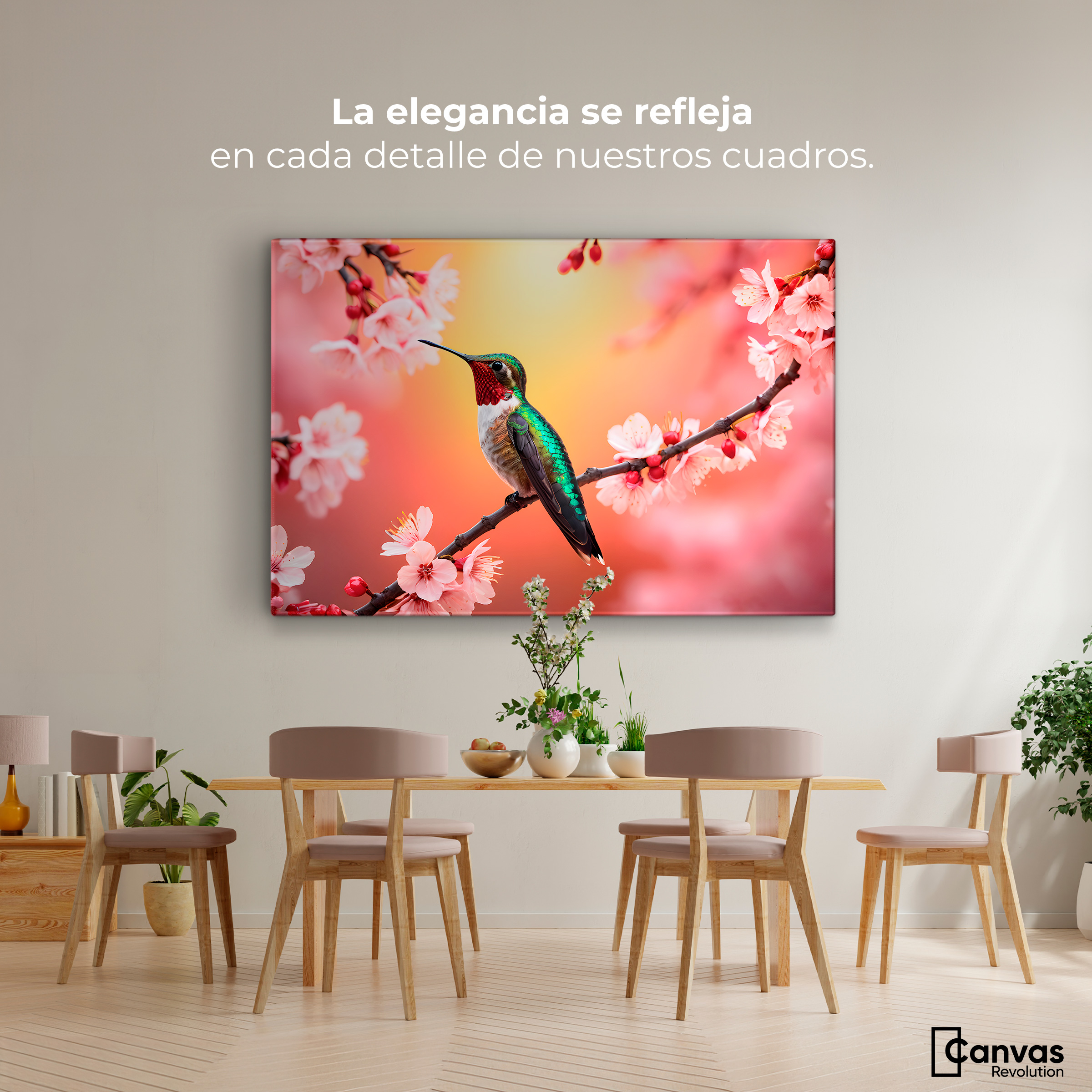 Foto 2 | Cuadros De Colibrí Canvas Colibrí En Cerezo 90x60