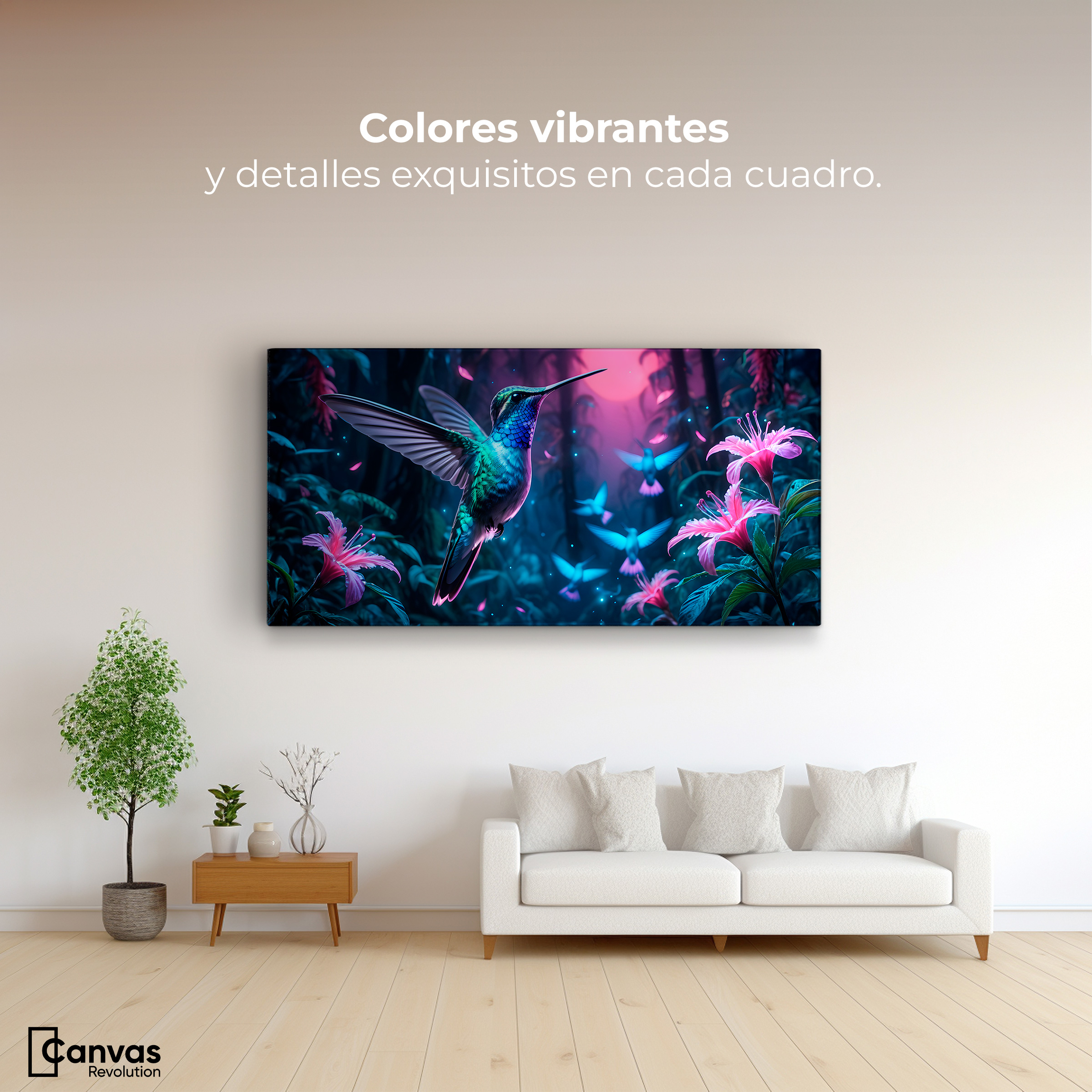 Foto 3 pulgar | Cuadros De Colibrí Canvas Colibrí Fluorescente 120x60