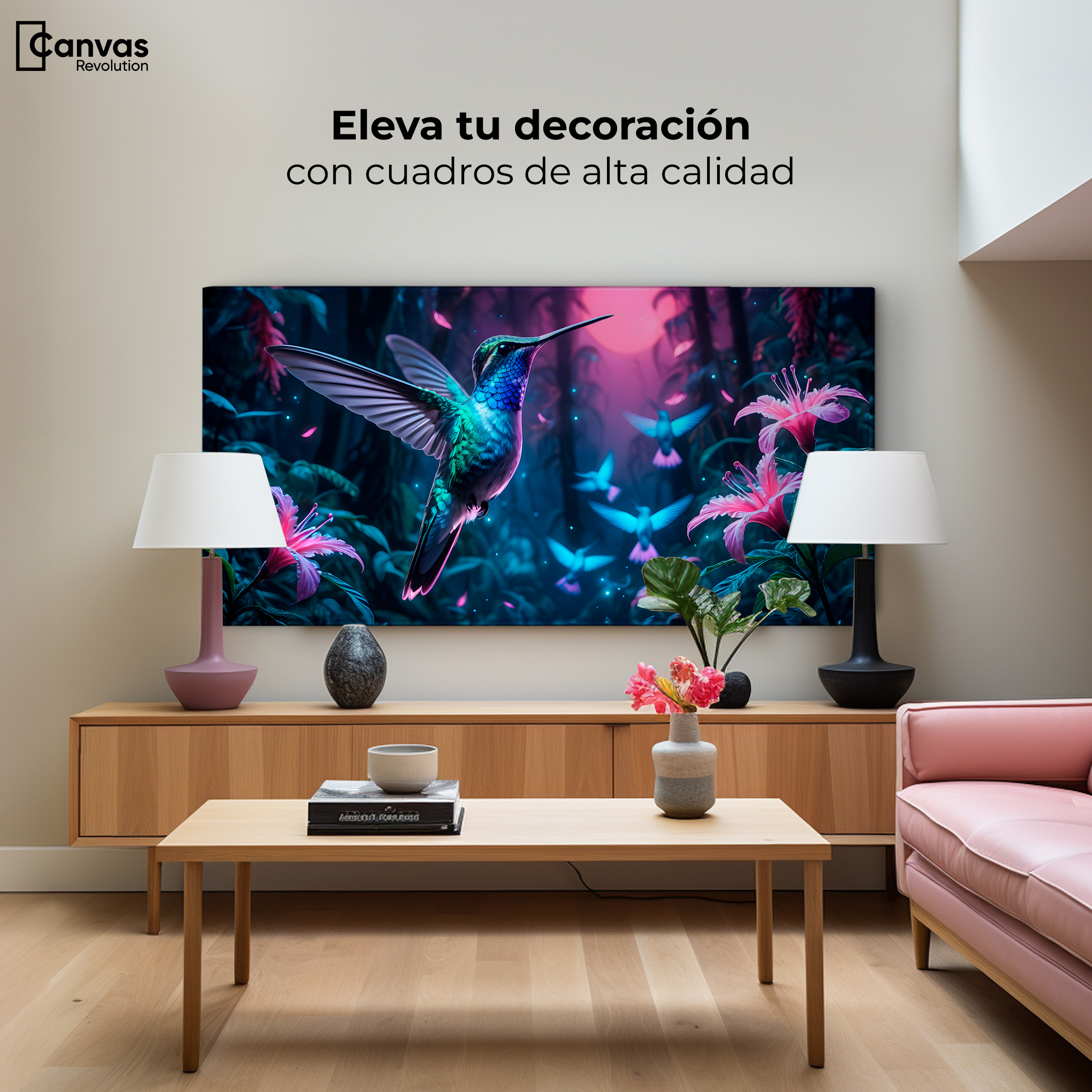 Foto 4 pulgar | Cuadros De Colibrí Canvas Colibrí Fluorescente 120x60
