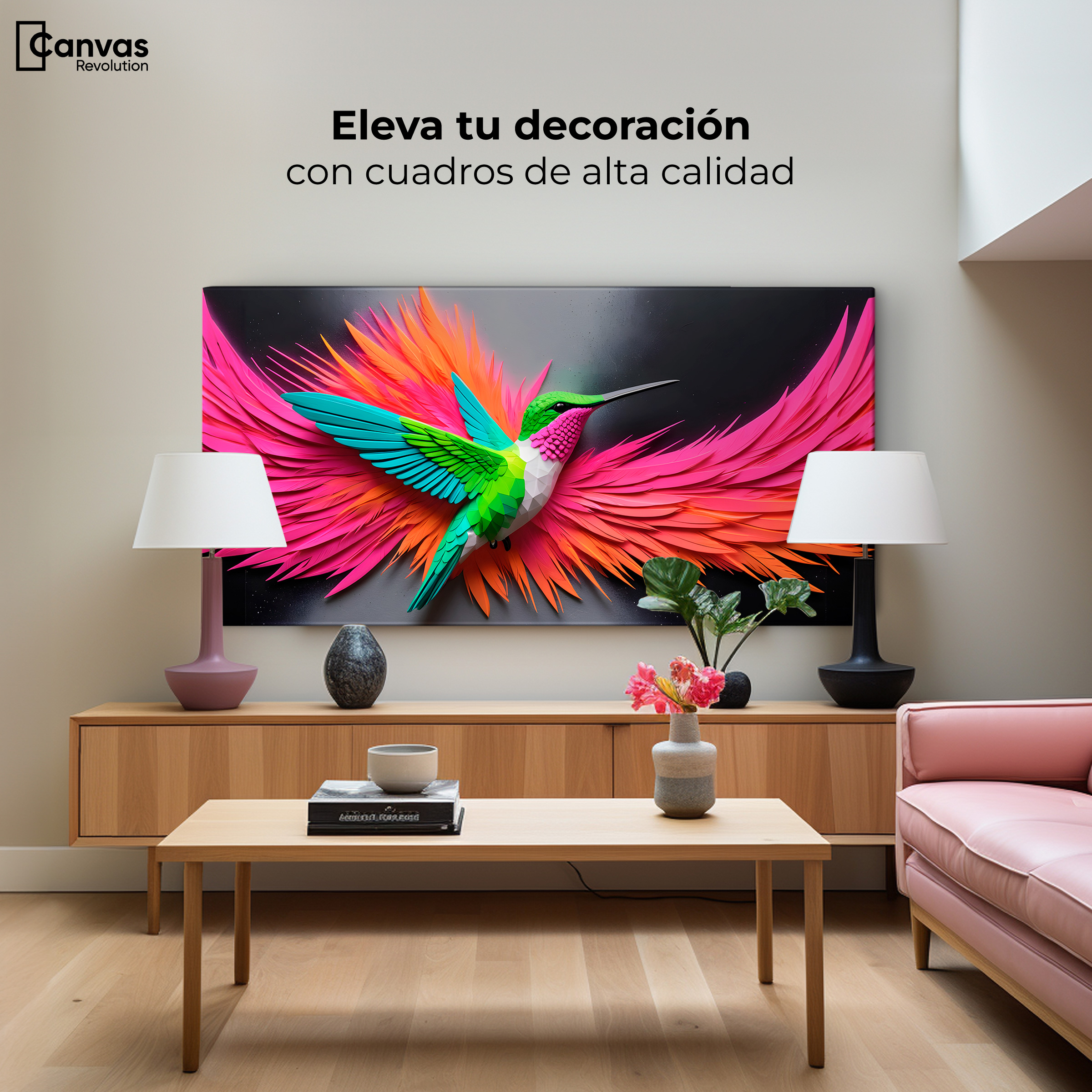 Foto 4 pulgar | Cuadros De Colibrí Canvas Colibrí Arcoíris 120x60