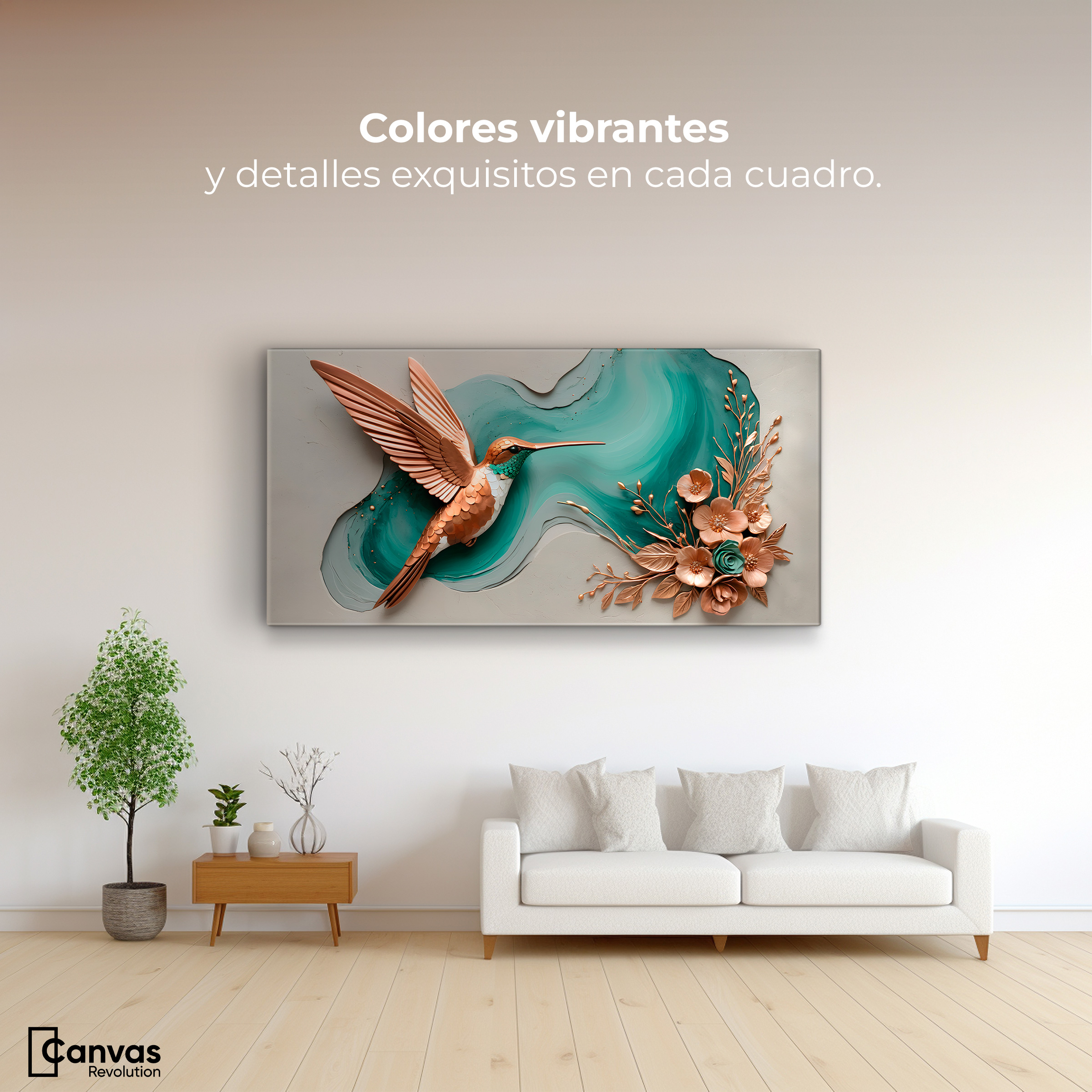 Foto 3 pulgar | Cuadros De Colibrí Canvas Colibrí Y Flores 120x60